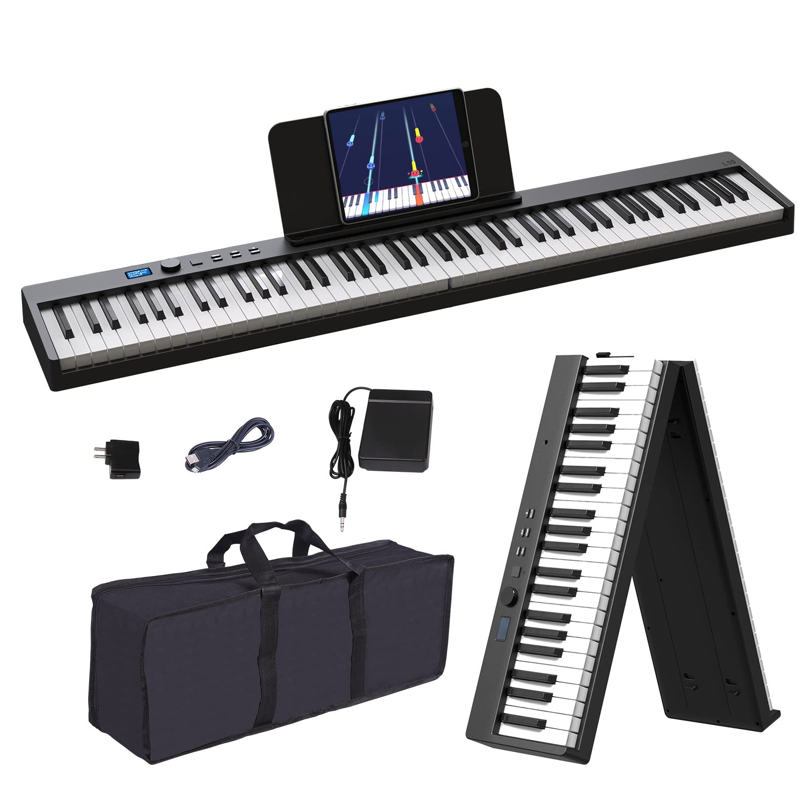 KONIX 88-Key Foldable Piano Keyboard - Portable Bluetooth Electronic Piano for Travel & Home Practice