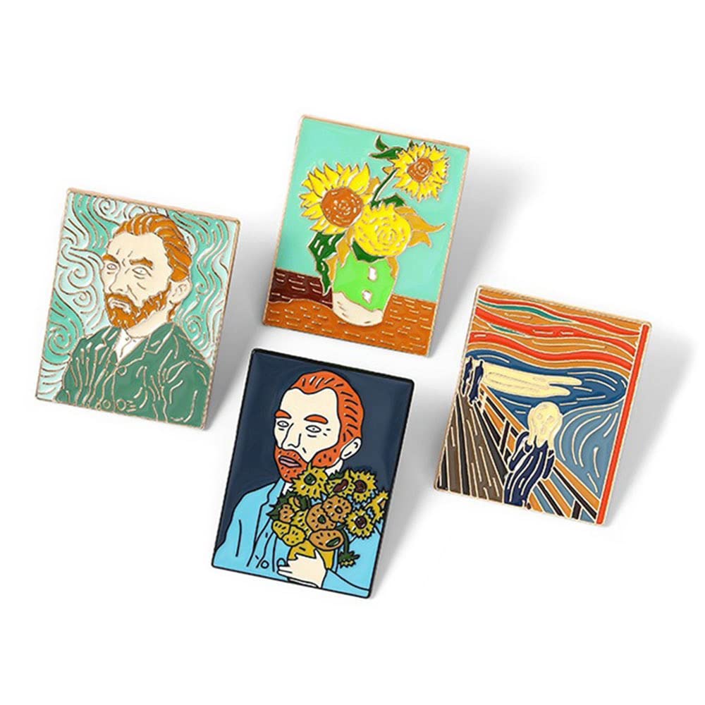 4 Pack Mixed Van Gogh Self Portrait Enamel Brooch Pins - Vintage Art Lapel Pins for Jackets, Backpacks & Hats - Unique Gift for Art Lovers & Collectors - Perfect for Art Themed Parties, Museum Visits & Fashion Accessories