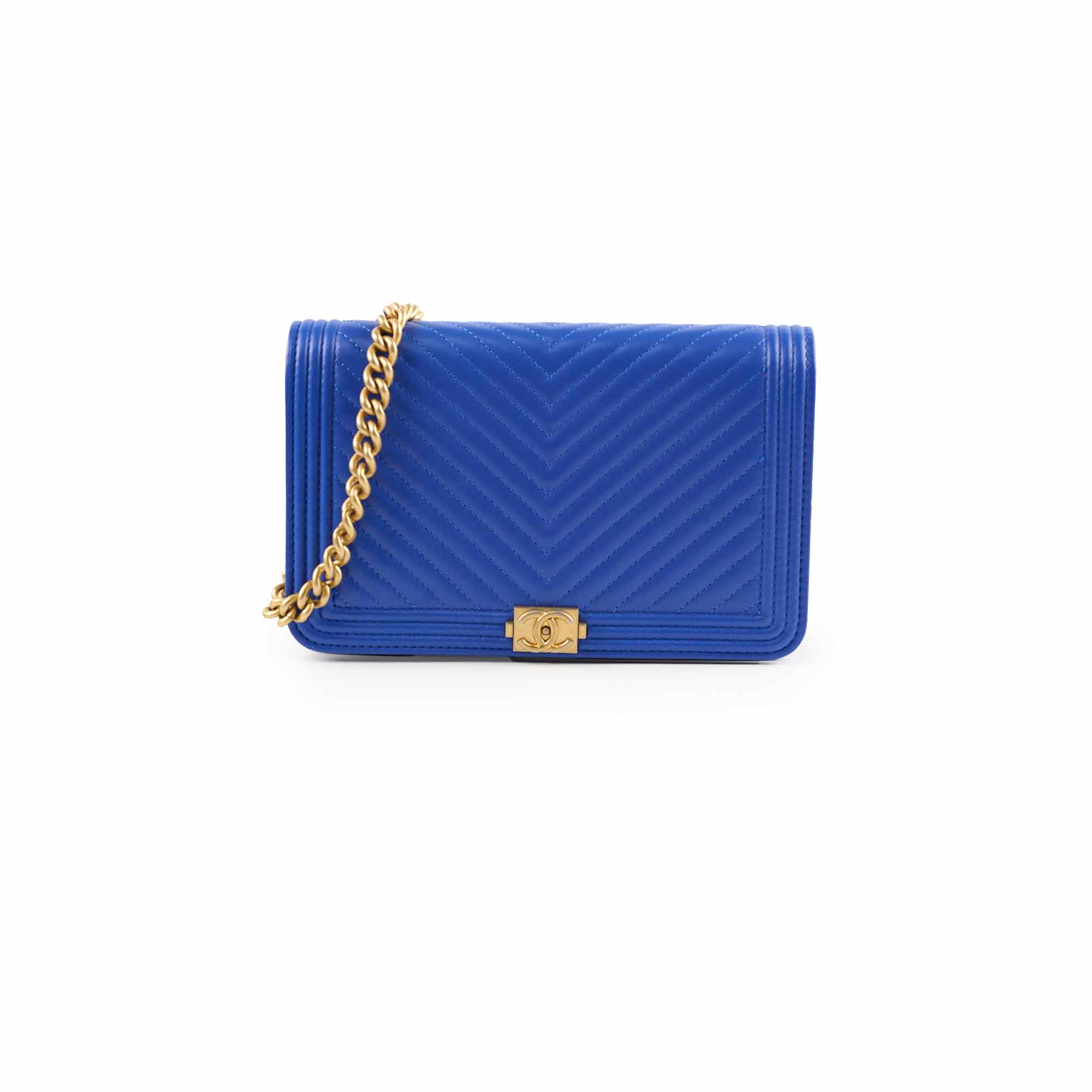 Chanel Boy Wallet on Chain Blue Lambskin Leather Crossbody Bag - Perfect for Evening Out & Daily Use