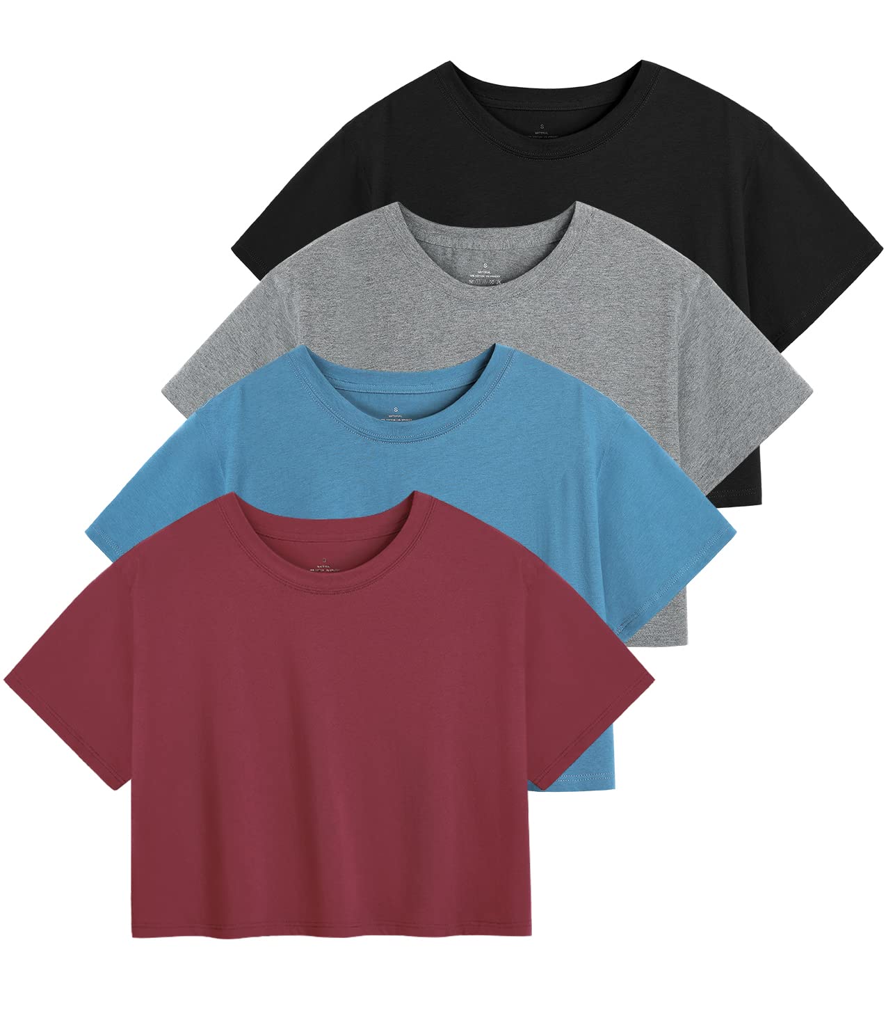 Xelky Women's Crop Casual Tops 4-Pack - Soft Cotton Loose Fit Short Sleeve Round Neck T-Shirts for Yoga, Running & Workout | Comfortable Athletic Tees for Gym, Lounge & Everyday Wear
