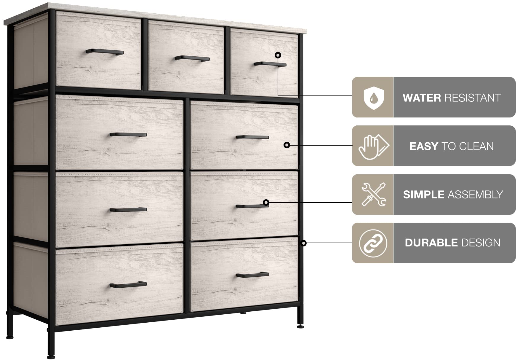 Sorbus 9-Drawer Dresser Organizer - Faux Wood Storage Chest for Clothes & Accessories - Bedroom, Closet, Dorm Room Furniture with Steel Frame & Wood Top - Perfect for Small Spaces, Apartment Living & Home Organization