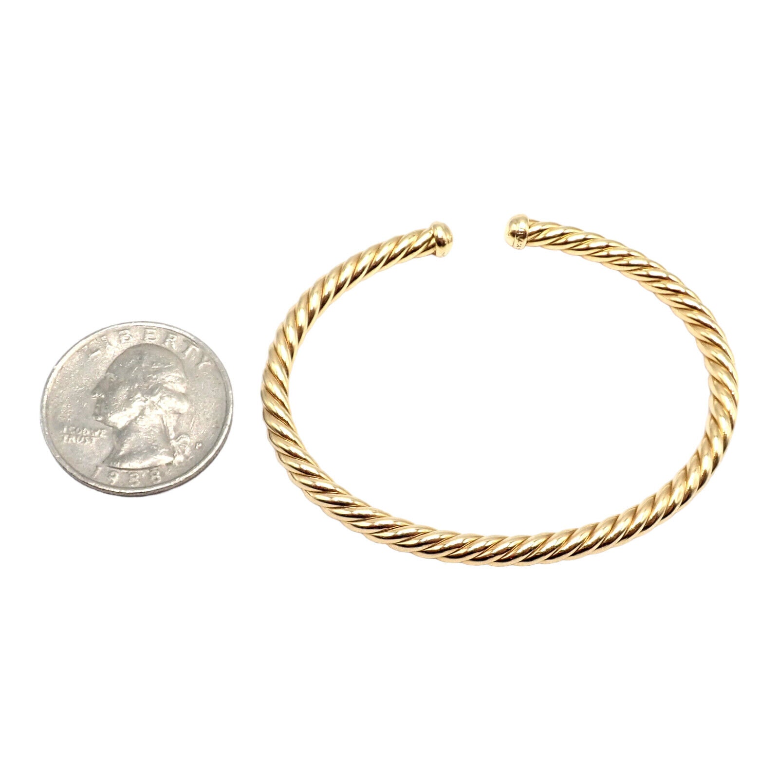 Authentic David Yurman DY 18k Yellow Gold 4mm Cable Medium Bangle Bracelet for Women - Luxury Jewelry Gift for Anniversary, Birthday & Special Occasions