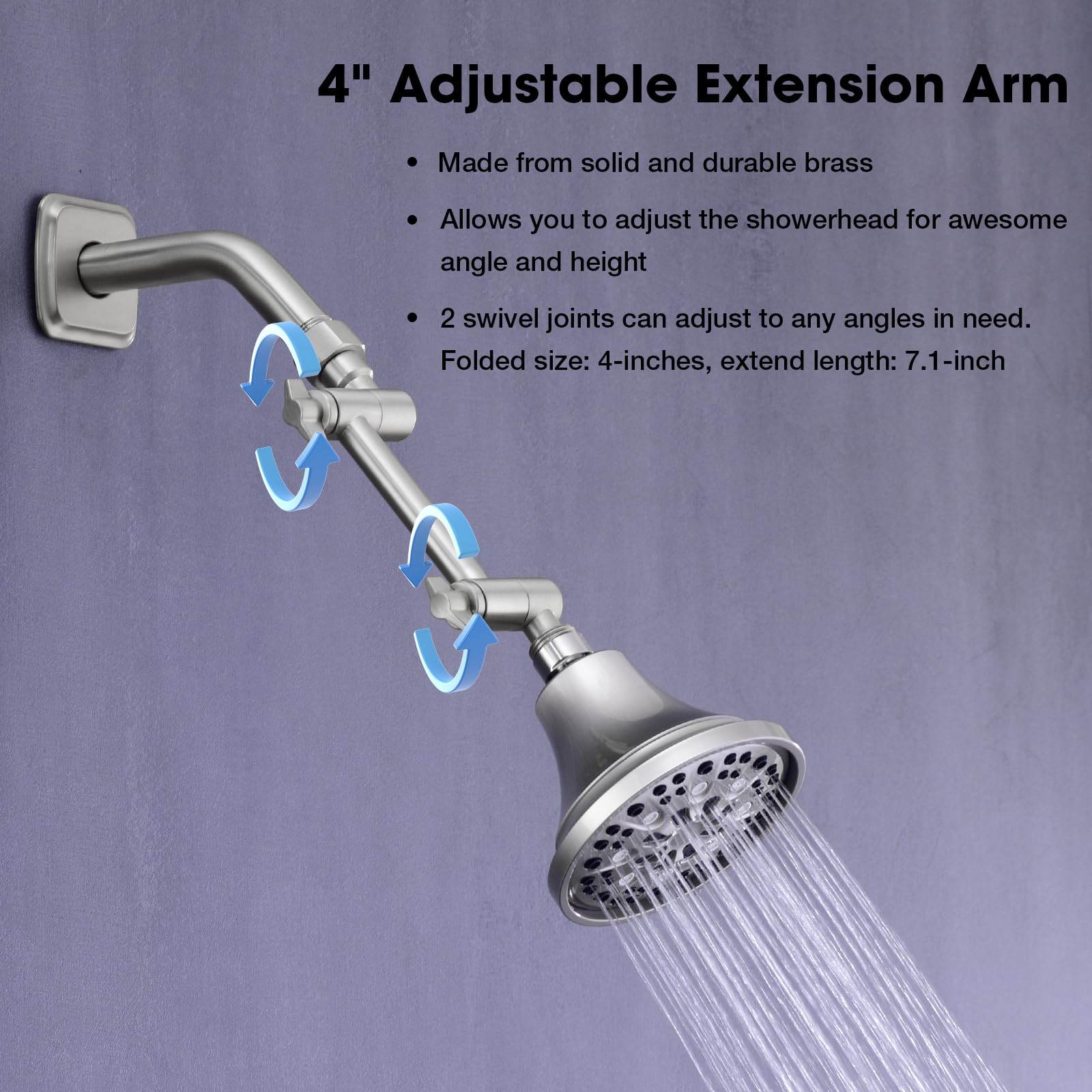 Adjustable 4 Inch Shower Head Extension Arm - Solid Brass Universal Shower Arm Extender with Anti-Leak Design for Rain & Handheld Showerheads (Brushed Nickel) - Perfect for Bathroom Renovation & Spa-Like Shower Experience