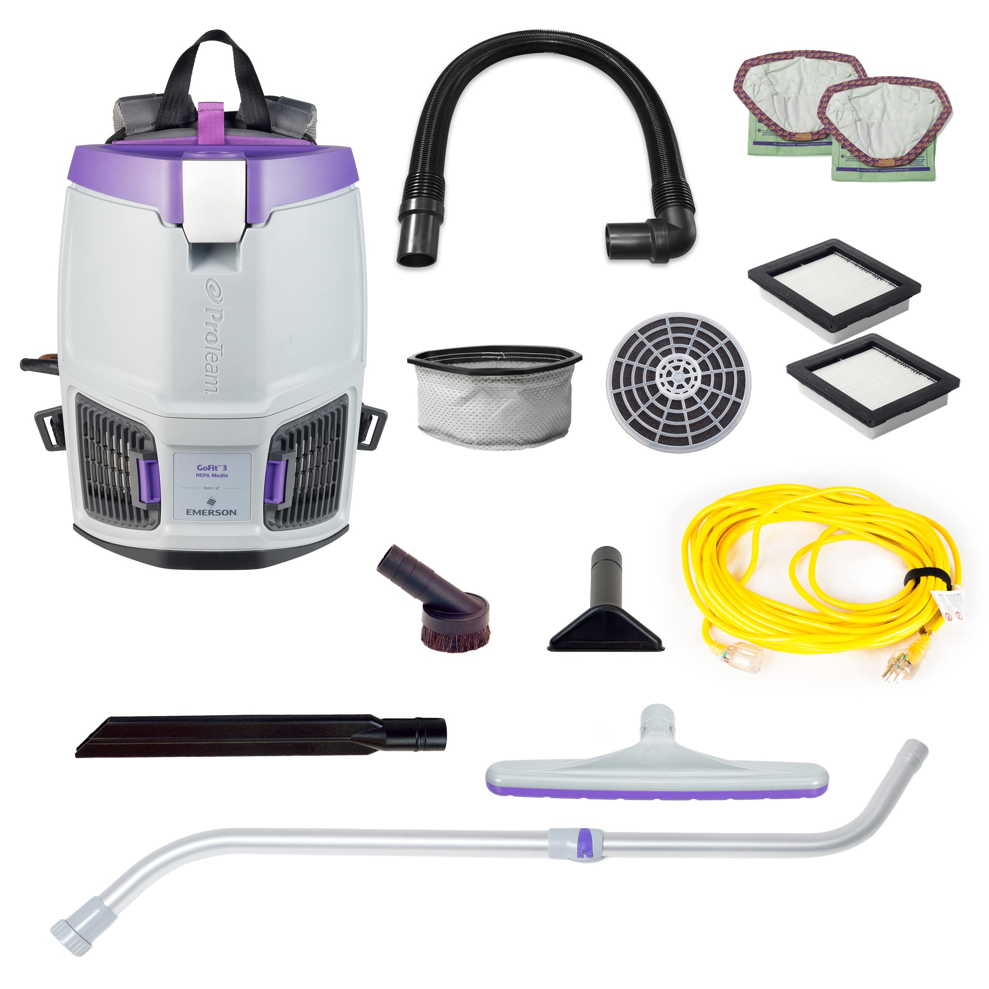 ProTeam GoFit 3 Commercial Backpack Vacuum Cleaner with Xover Multi-Surface Telescoping Wand - 3 Quart Capacity, Corded - Ideal for Offices, Schools, and Commercial Cleaning