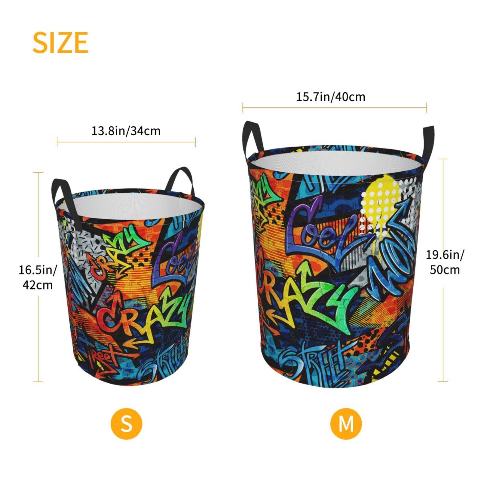 Abstract Grunge Graffiti Pattern Collapsible Laundry Basket with Handle - Waterproof Fabric Hamper for Clothes, Toys & Storage - Large Organizer Bin for Bedroom, Bathroom & Laundry Room