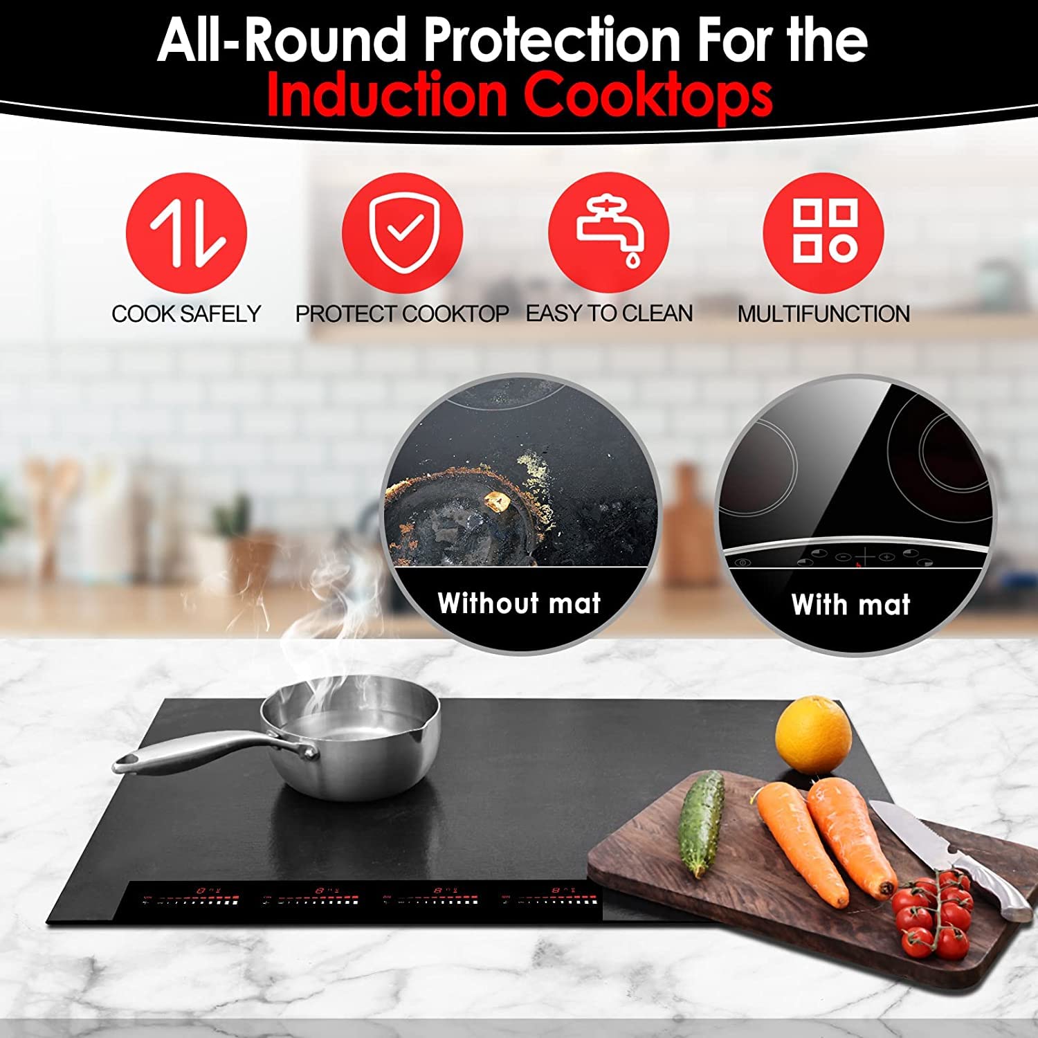 Premium Magnetic Induction Cooktop Protector Mat - Food Grade Silicone Stove Burner Cover, Anti-Scratch & Shockproof Glass Top Stove Protector for Electric Cooktops - Ideal for Kitchen Safety & Countertop Protection