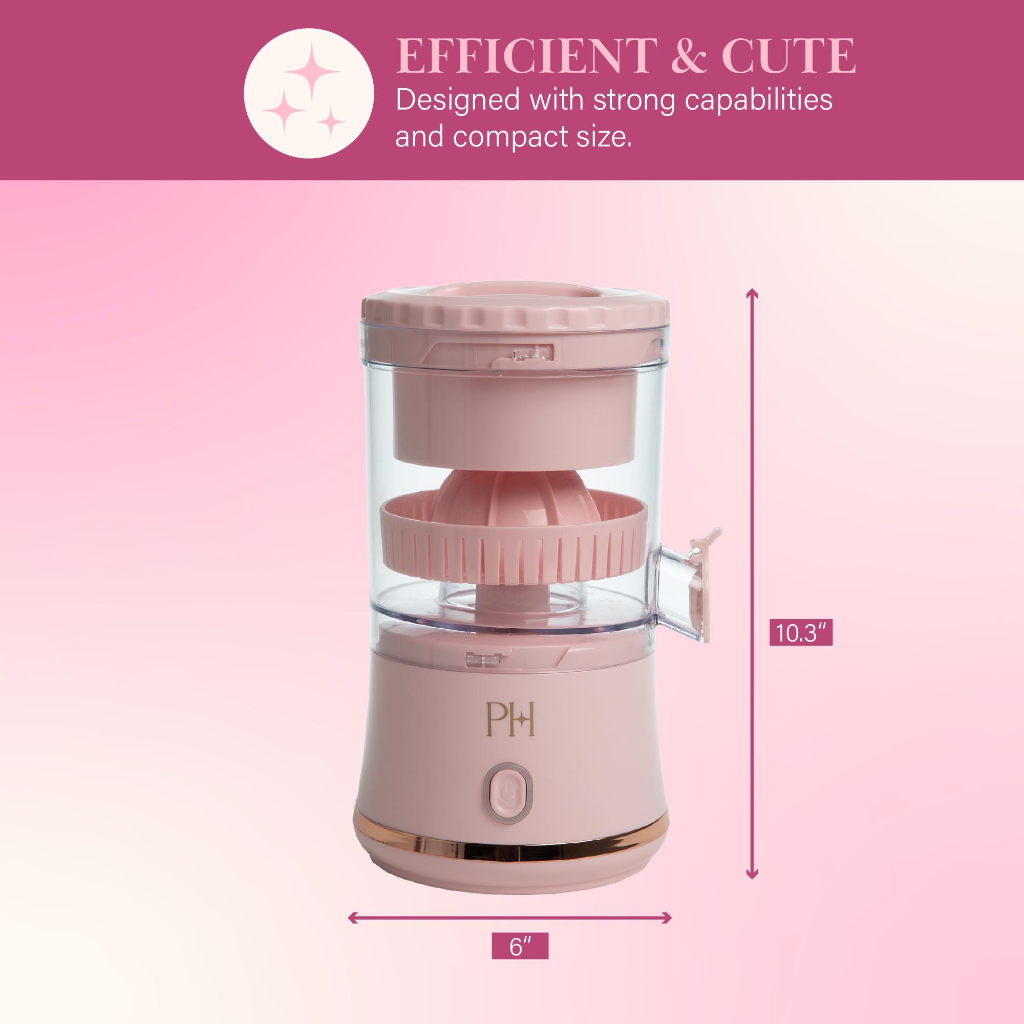 Paris Hilton Electric Citrus Juicer - Mini Portable USB Rechargeable Cordless Juicer with One-Touch Button for Lemon, Lime & Orange - Compact Pink Juicer for Kitchen, Office & Travel