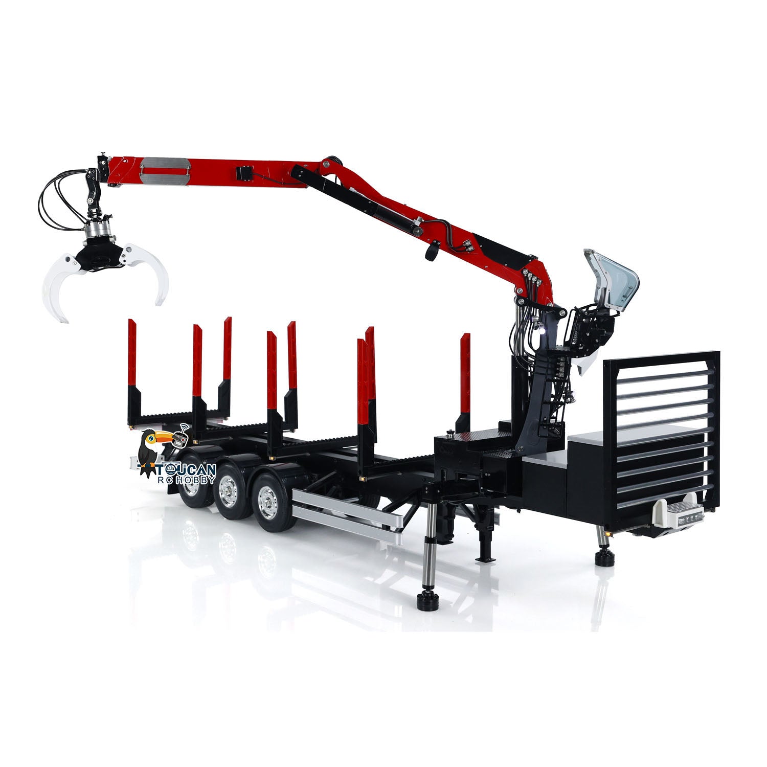1/14 Scale Custom Hydraulic Metal RC Logging Crane Trailer - Painted & Assembled with LED Light System (99x40x20cm) - Perfect for RC Construction & Logging Simulation, Heavy Duty Hauling & Off-Road Scenarios