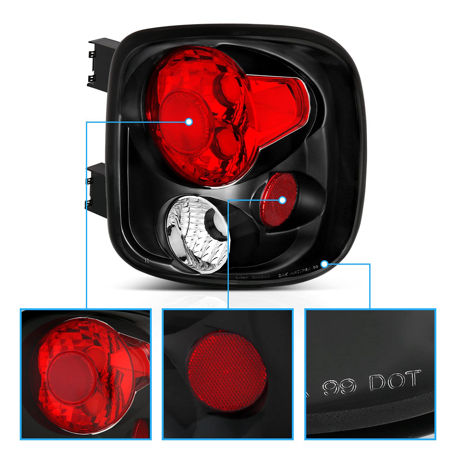 AmeriLite Black Replacement Brake Tail Lights for Chevy Silverado & GMC Sierra - Left & Right Side - Durable LED Tail Lights for Trucks, Perfect for Night Driving and Enhanced Safety