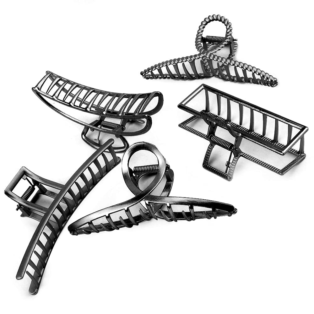 Large Metal Hair Claws for Thick Long Hair - Non-Slip Butterfly Clips with Grip Teeth, Strong Hold Hair Clamps for Women (Black) | Perfect for Updos, Ponytails & Everyday Hairstyles