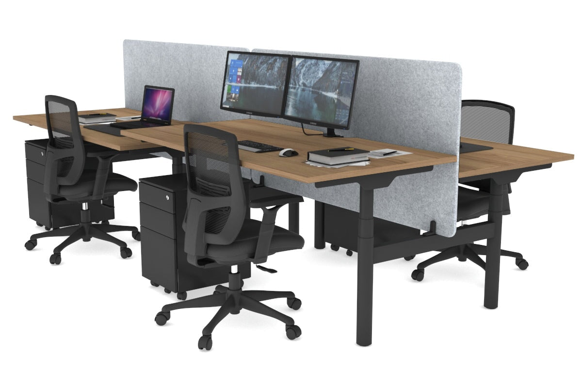 Flexi Premium 4-Person Height Adjustable H Bench Workstation - Black Frame (1600L x 800W) with Cable Management | Ideal for Office, Coworking Spaces & Home Workstations