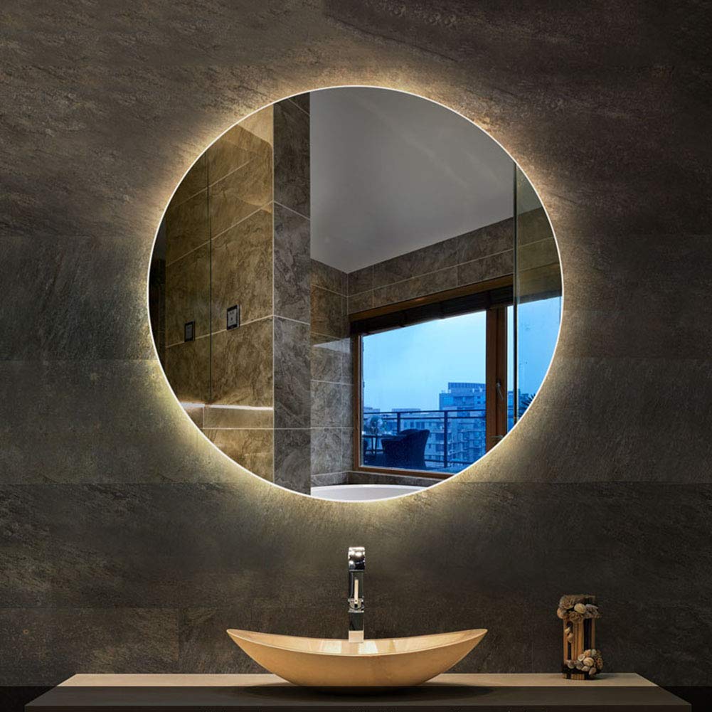 L&ED LED Round Backlit Bathroom Mirror - Anti-Fog Illuminated Wall Mount Makeup Mirror for Vanity, Dressing Room & Spa Decor