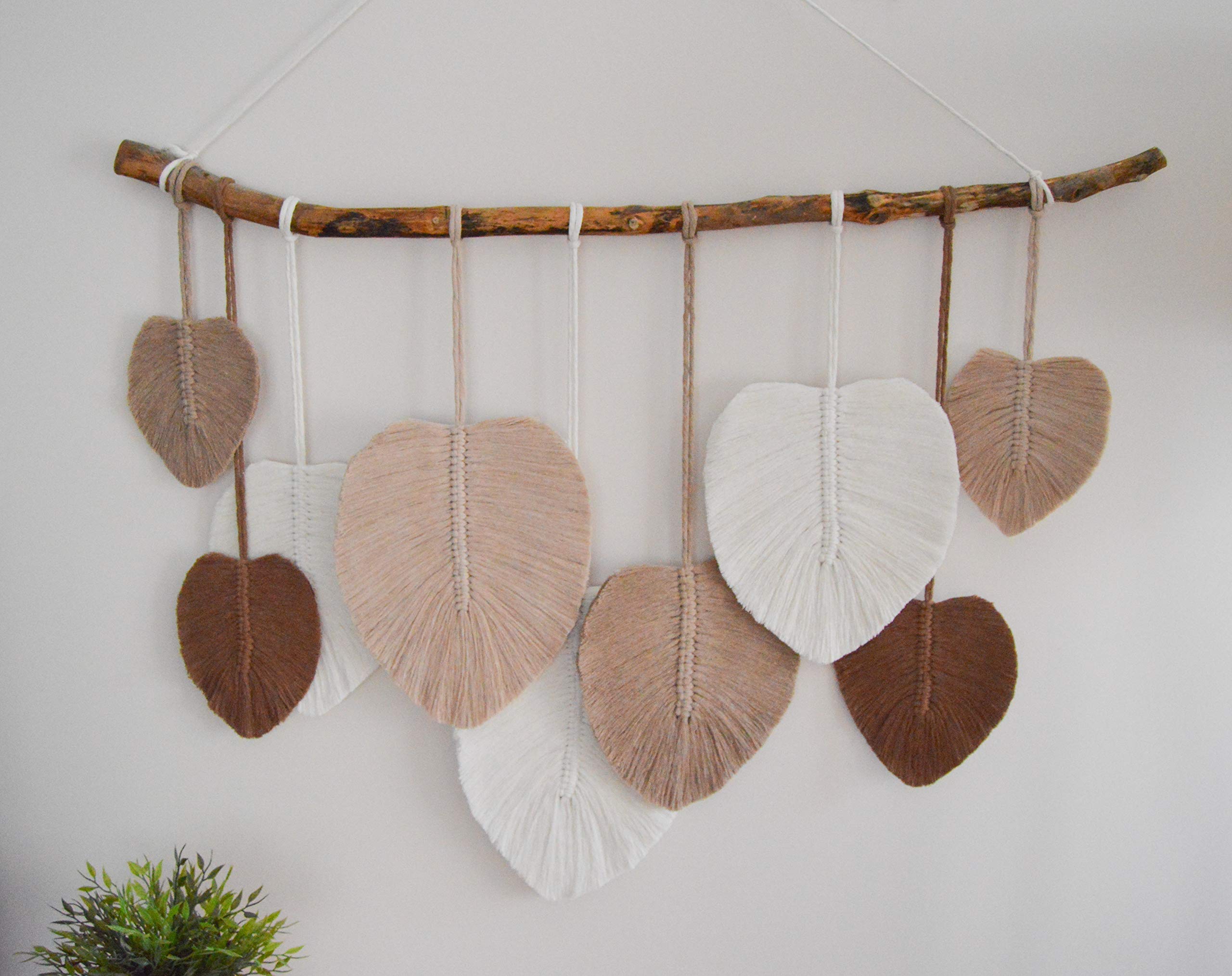 Handmade Boho Macrame Feather Wall Hanging - Large Woven Yarn Tapestry for Bedroom, Dorm & Living Room Decor | Bohemian Wall Art & Aesthetic Home Decor | Perfect for Bedroom Accent Wall, Cozy Living Spaces & Meditation Rooms