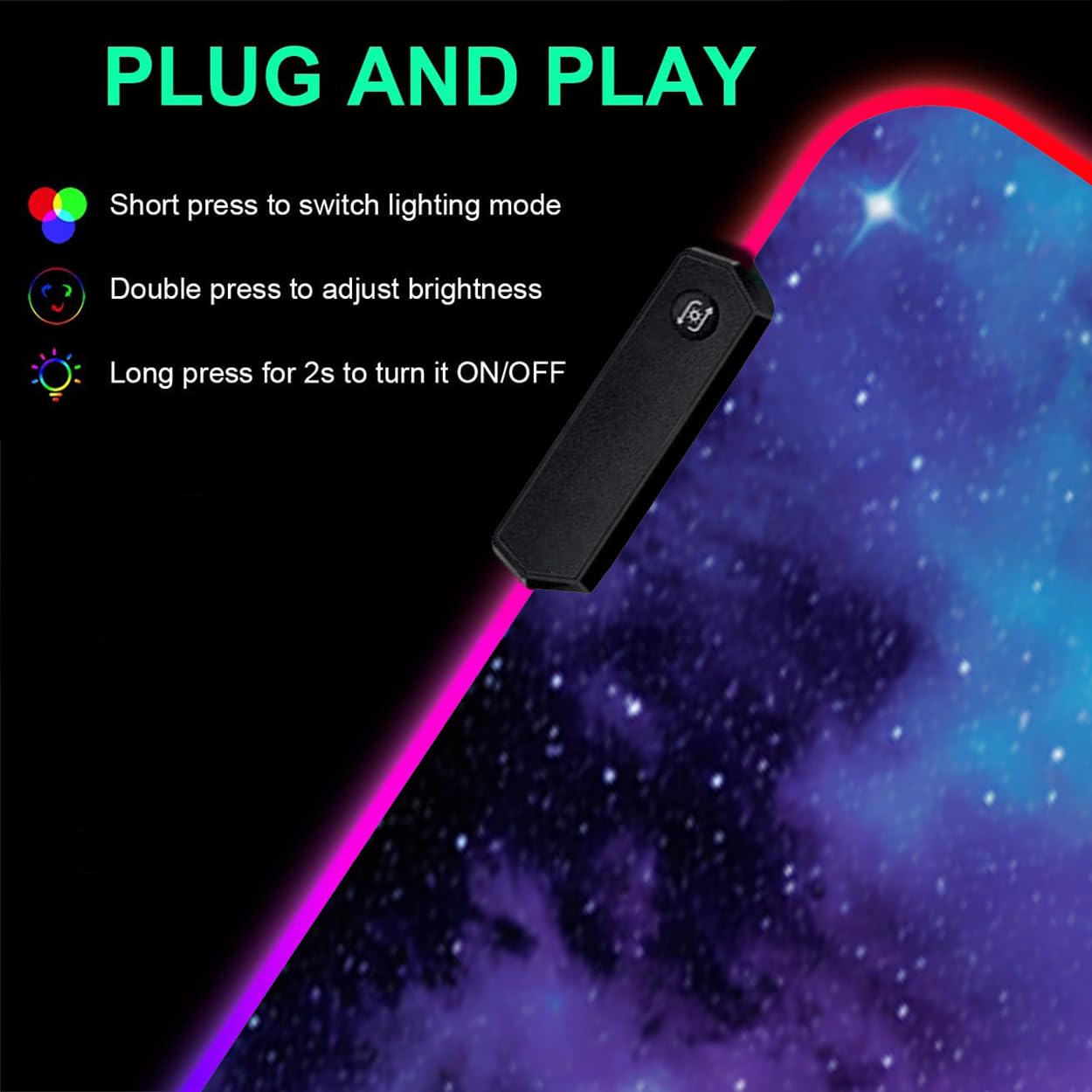 RGB Gaming Mouse Pad with LED Glow - XXL Blue Galaxy Nebula Horse Design (31.5