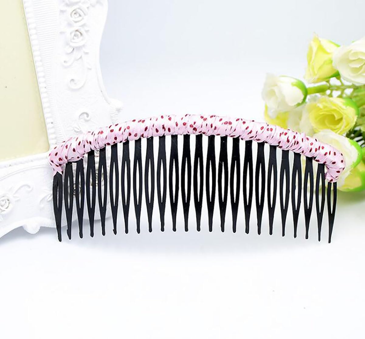 6 Pack Women's 24 Teeth Wrapped Cloth Hair Combs - Plastic Hair Clips & Side Combs for Women - Perfect Hair Accessories for Weddings, Parties & Everyday Styling