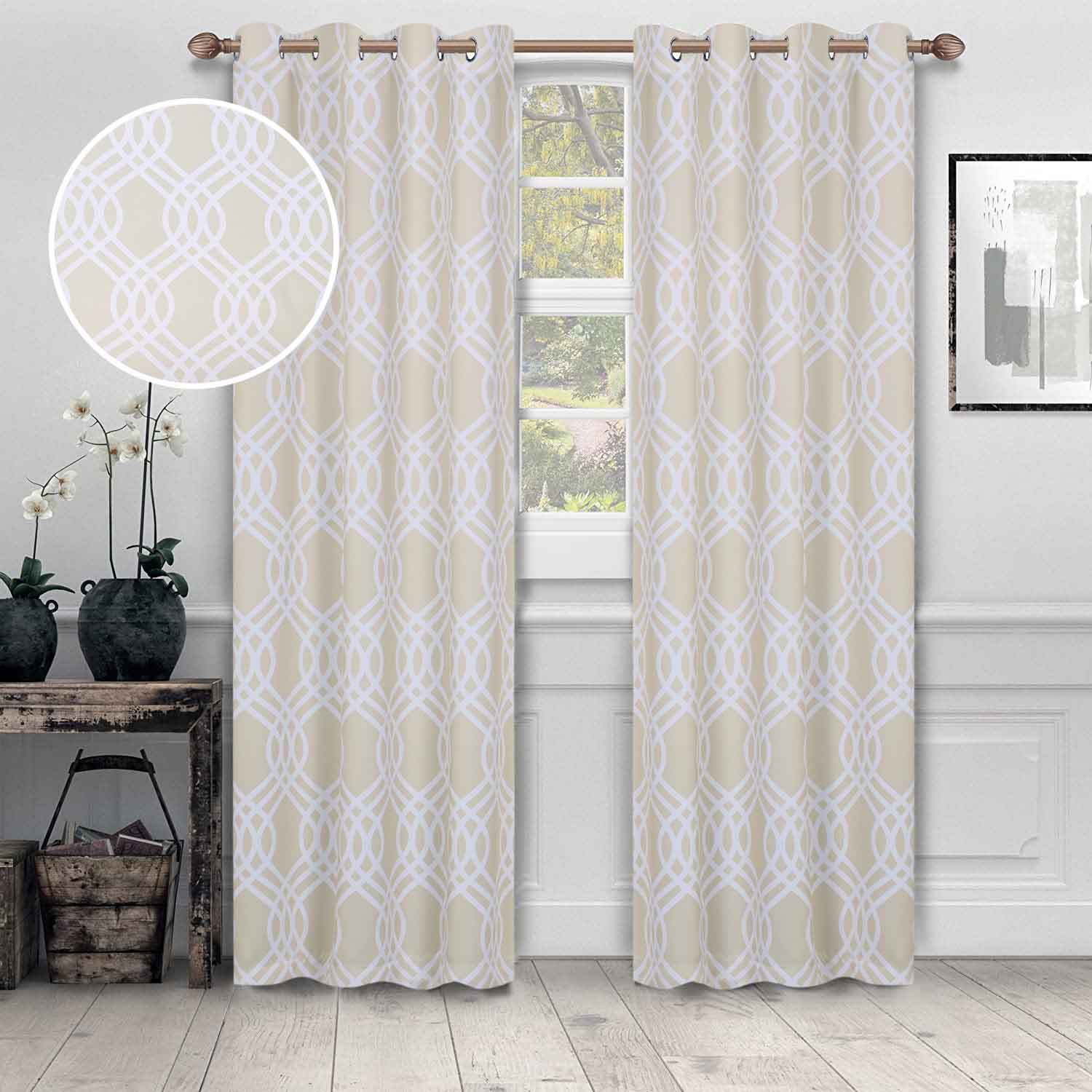 Blackout Curtains for Bedroom - Washable Room Darkening Ribbon Trellis Curtain Panel Set - Perfect for Nursery, Home Theater & Light Sleepers
