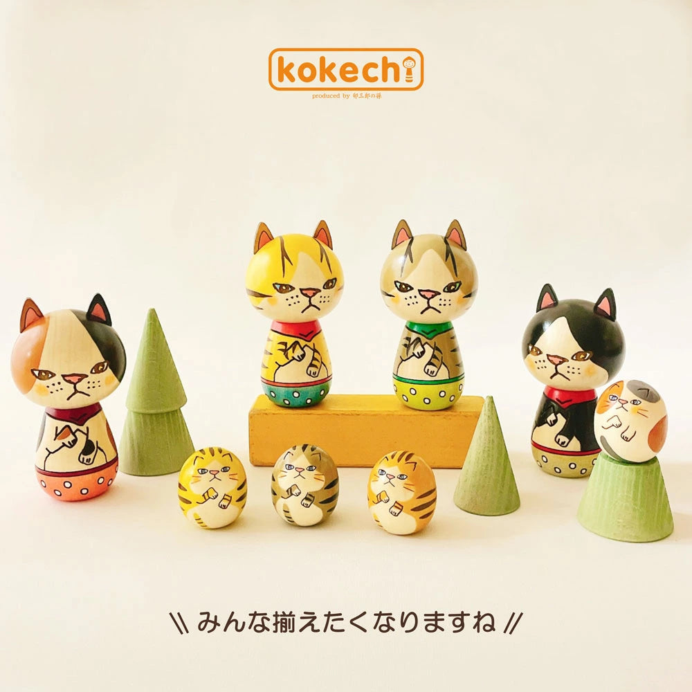 Japanese Kokeshi Doll - Handmade Black Cat Wooden Figurine | Traditional Home Decor, Gift for Cat Lovers, Zen & Japandi Style Interior Accent