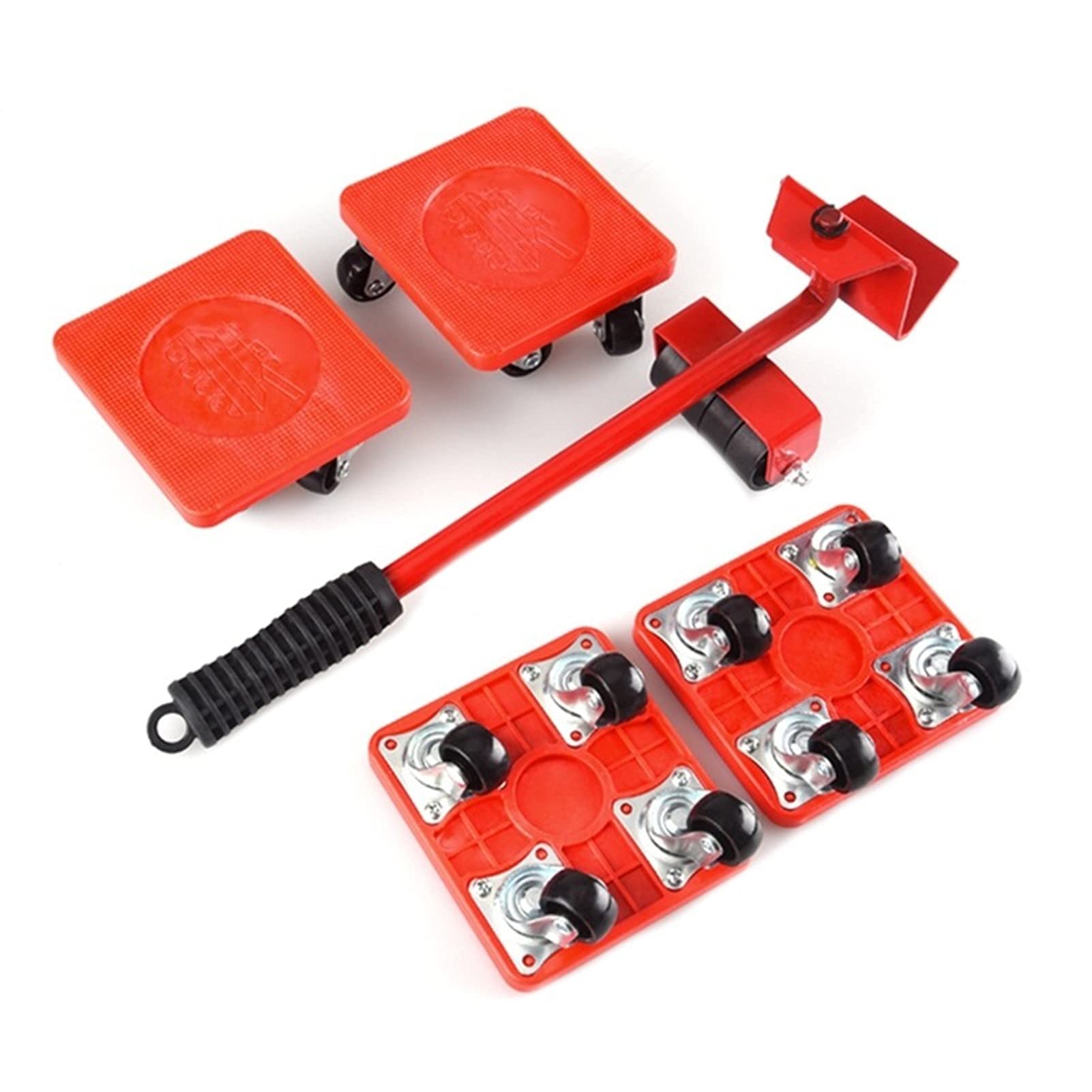 360 Degree Professional Furniture Mover Tool Set - Heavy Duty 4 Wheeled Roller with Universal Pulley & 1 Bar Tool Kit (5pcs) - Perfect for Moving Couches, Appliances, and Home Renovation Projects