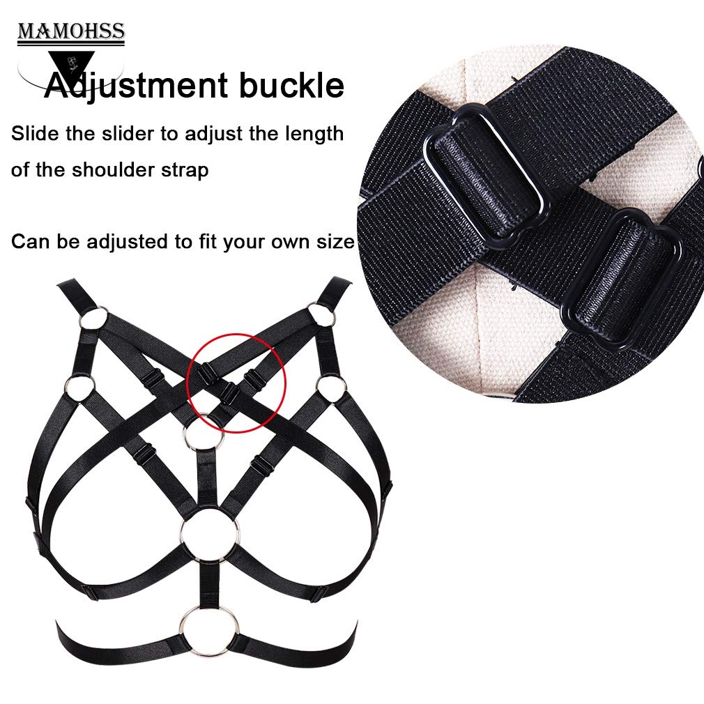 MAMOHSS Women's Plus Size Gothic Lingerie - Modern Strappy Body Harness Bra with Elastic Adjustable Straps for Comfort & Style | Perfect for Night Out, Cosplay, Boudoir Photography & Alternative Fashion