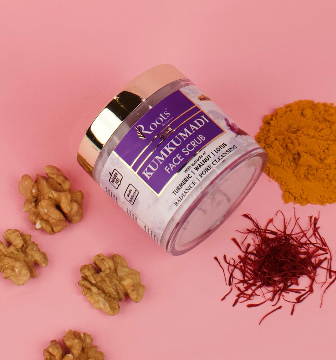 Roots Botanix Kumkumadi Face Scrub - Natural Pore Cleansing & Gentle Exfoliation with Lotus, Turmeric & Walnut (100g) for Glowing Skin - Perfect for Daily Skincare Routine & Acne-Prone Skin