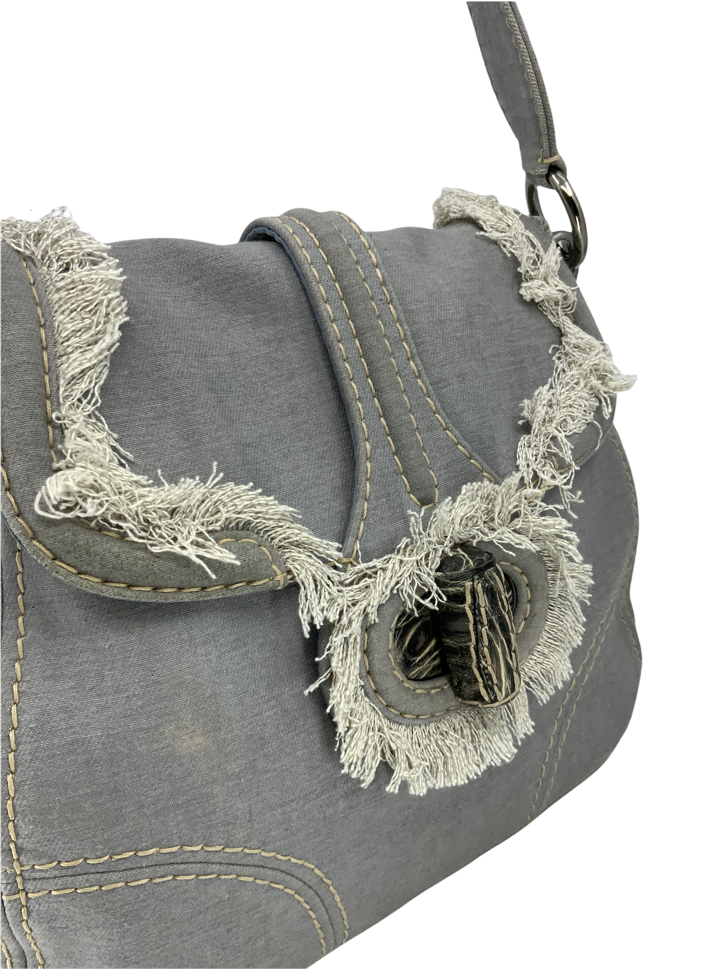 Prada Pattina Sottospalla Denim Fringe Large Flap Shoulder Bag - Stylish Designer Handbag for Women, Perfect for Casual Outings, Parties & Daily Use