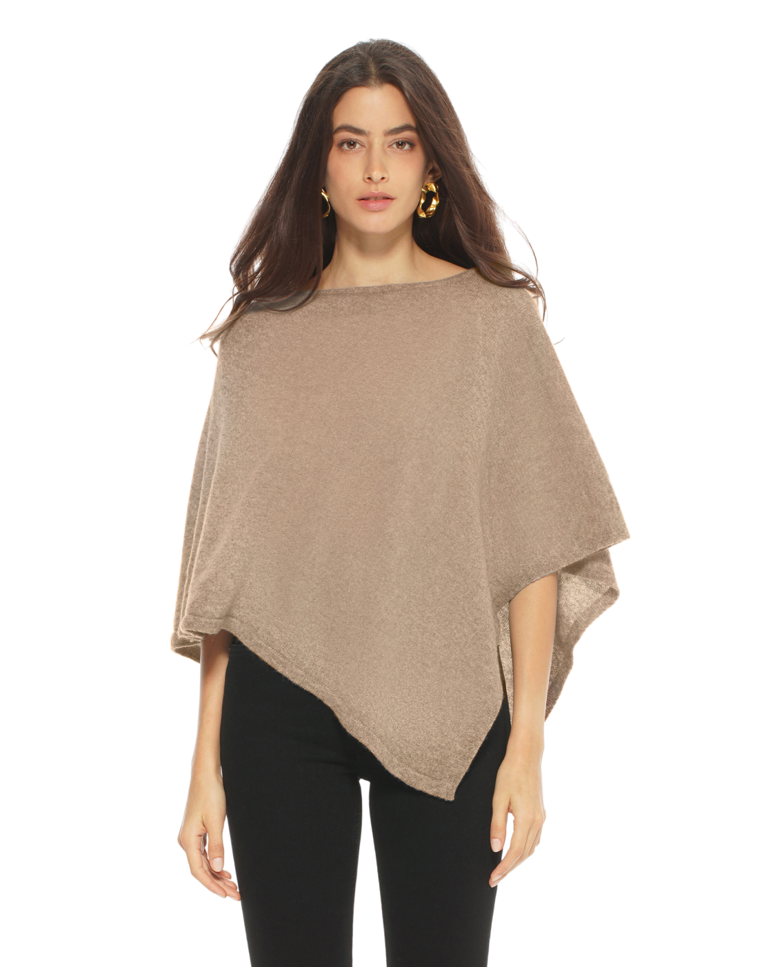 Luxury Women's Pure Cashmere Capelet Poncho Shawl - Soft Taupe Wrap for Fall & Winter - Perfect for Office, Travel and Evening Outfits