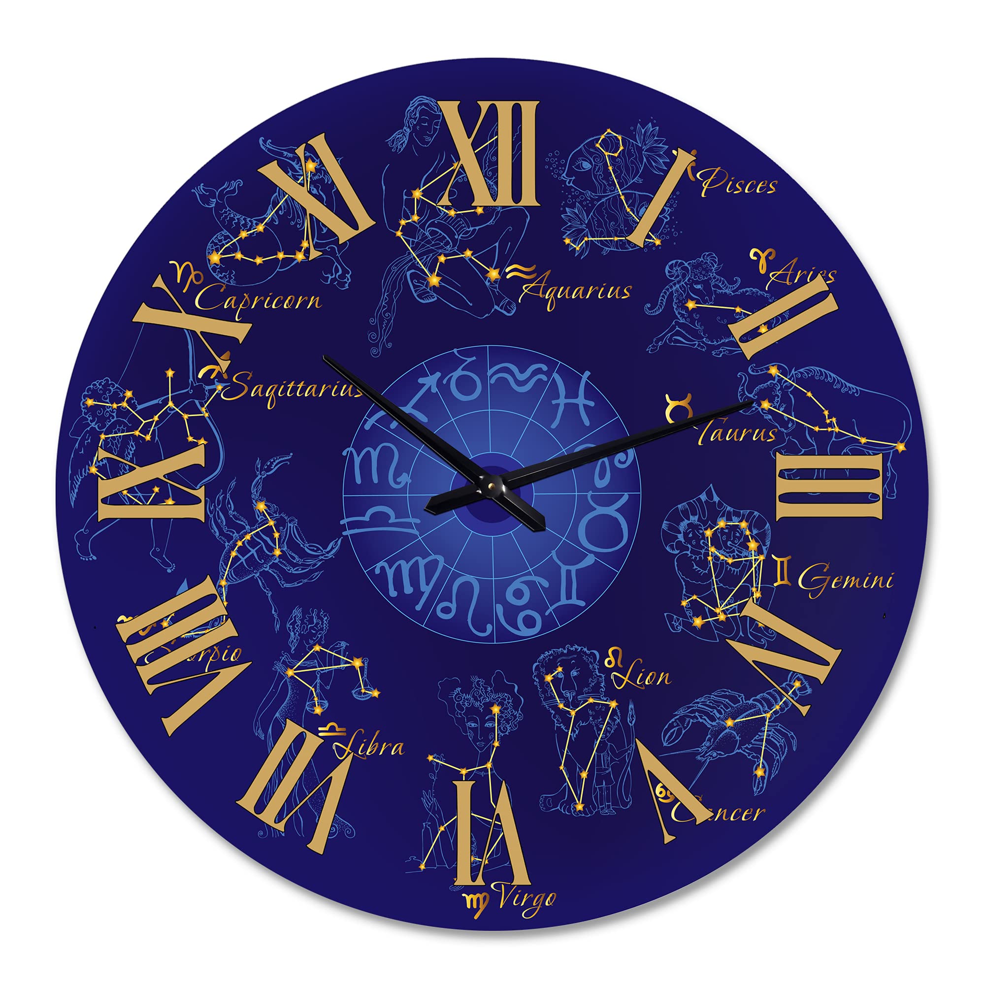 DesignQ Modern Zodiac Wall Clock with Constellations & Astrology Signs - Large Decorative Clock for Home, Office, or Bedroom Decor | Perfect for Living Room, Study, and Gift Giving