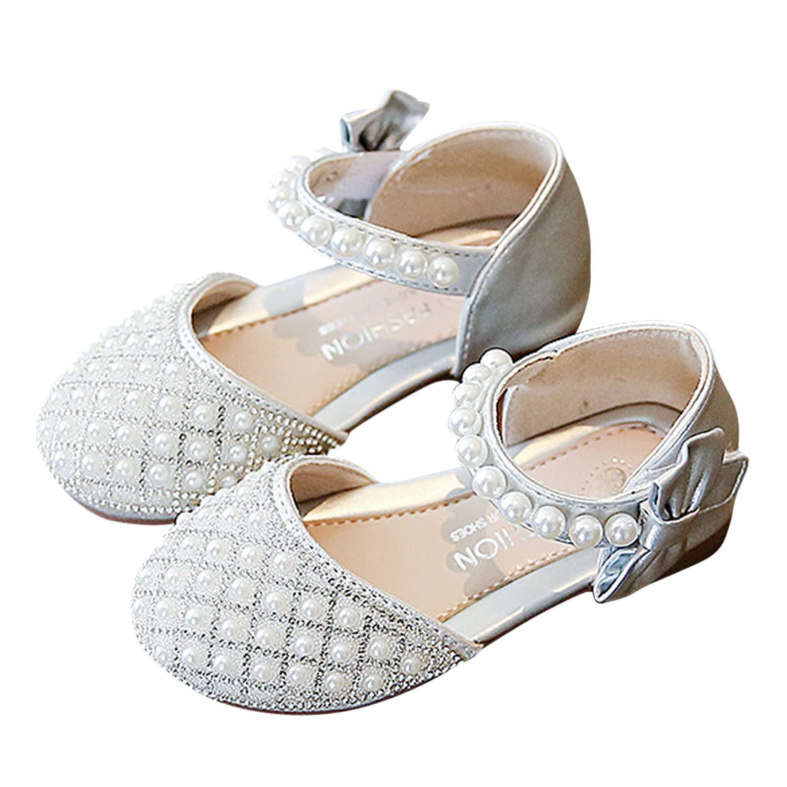 Girls Princess Wedding Shoes - Crystal Bowknot Mary Jane Sandals with Pearl Accents for Toddlers | Flower Girl, Birthday Party & Special Occasion Dress Shoes