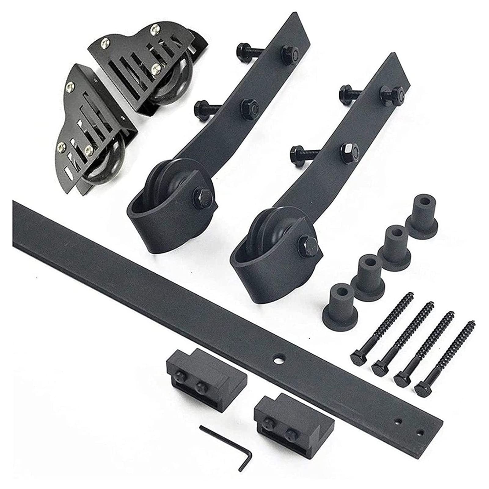 5FT-16FT Black Sliding Barn Door Hardware Kit - Complete Set with Hanging Rail & Extension Rail for Home, Indoor, Loft, Library - Perfect for Rustic, Farmhouse, or Modern Décor (150cm/5ft)