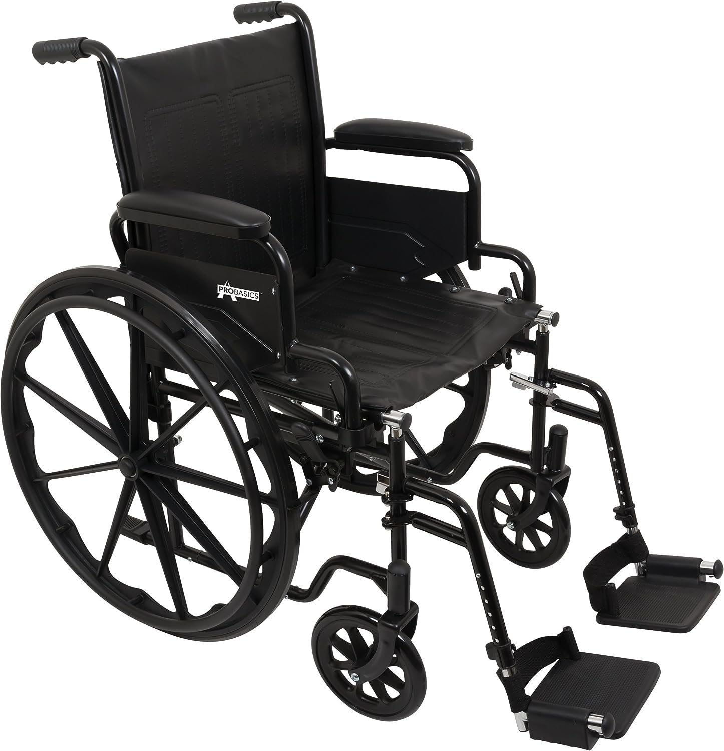 ProBasics Standard Wheelchair with Flip Back Desk Arms - 250 lbs Weight Capacity - Black - Swing-Away Footrest - 16