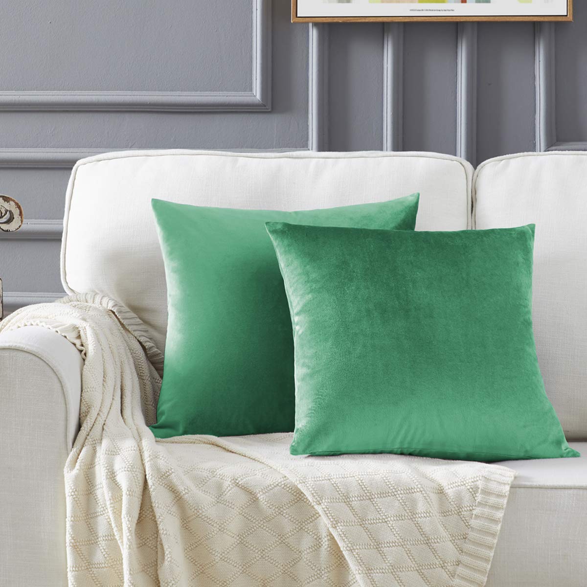GIGIZAZA 16x16 Inch Decorative Throw Pillow Covers - Mint Turquoise Velvet Square Couch Pillow Covers for Sofa, Boho Home Decor | Perfect for Living Room, Bedroom & Nursery