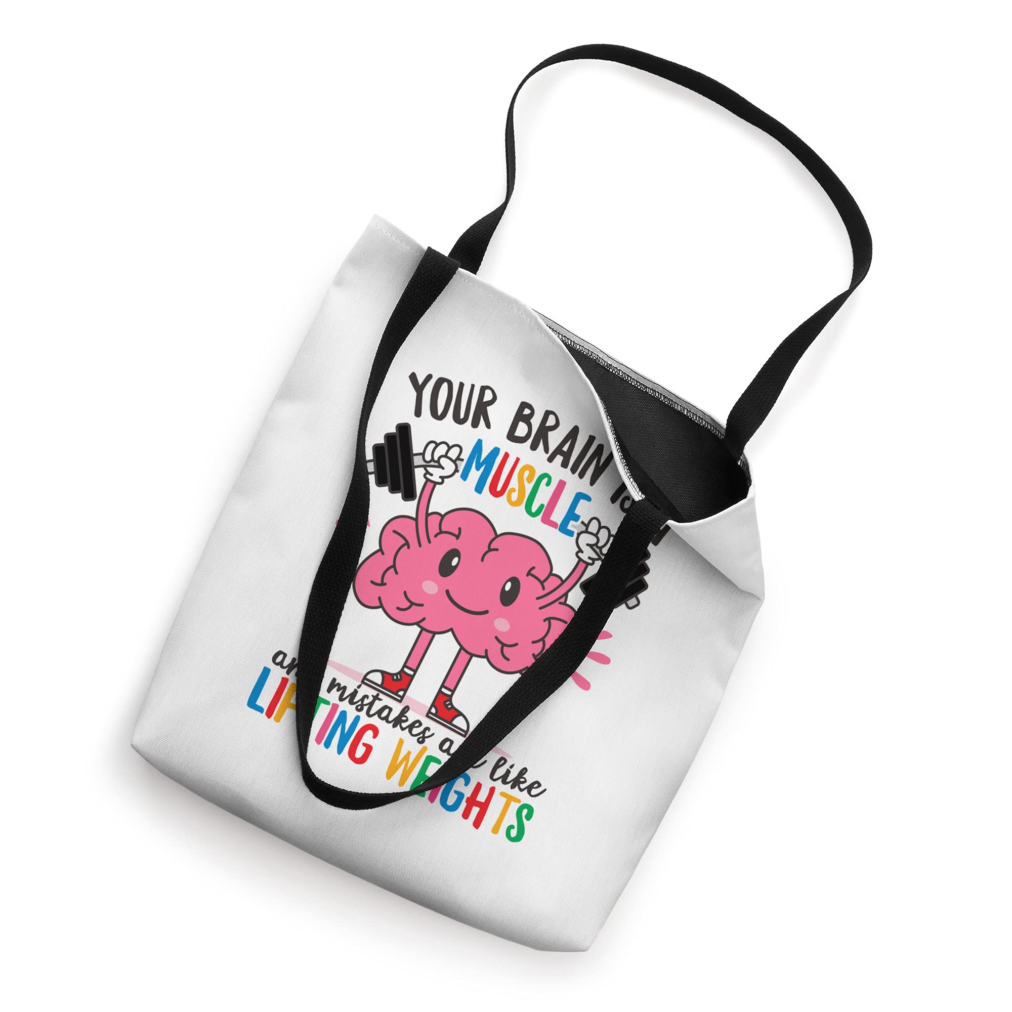Growth Mindset Quotes Tote Bag - Motivational Smart Brain Muscle Design - Perfect for School, Work & Gym