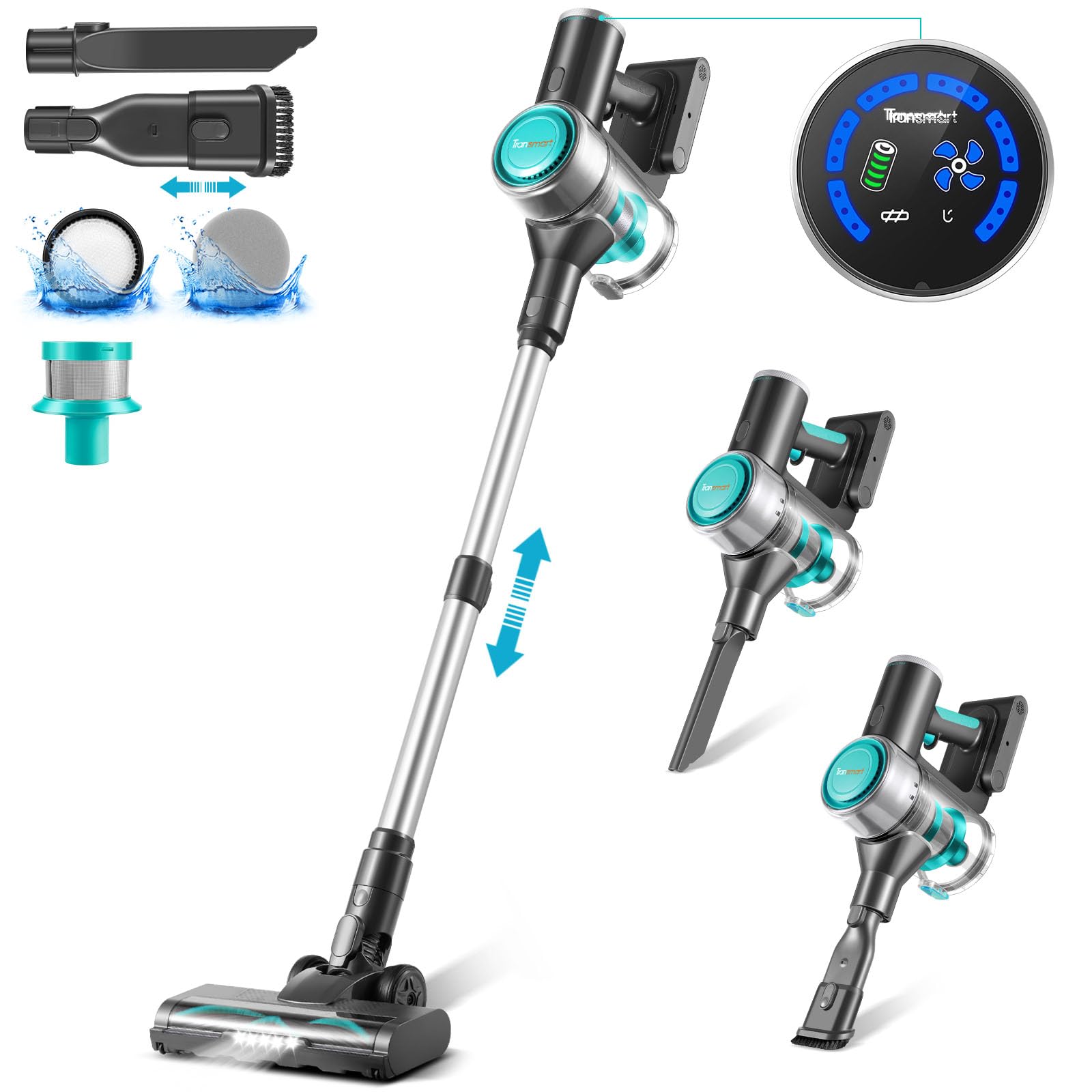 TRANSMART Cordless Vacuum Cleaner - 24Kpa Powerful Suction Stick Vacuum with LED Display | 250W Lightweight Rechargeable Vacuum for Hard Floors & Pet Hair | 50 Min Runtime | Ideal for Home Cleaning, Pet Owners & Quick Cleanups