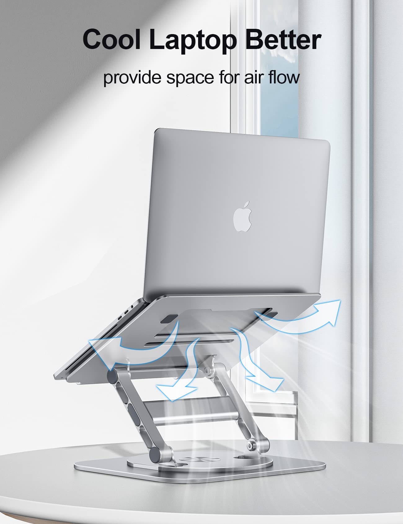 360° Rotating Aluminum Laptop Stand for Desk - Ergonomic Computer Riser & Notebook Holder Fits Up to 17-Inch Laptops (Silver) | Perfect for Home Office, Gaming Setup & Workspace Organization