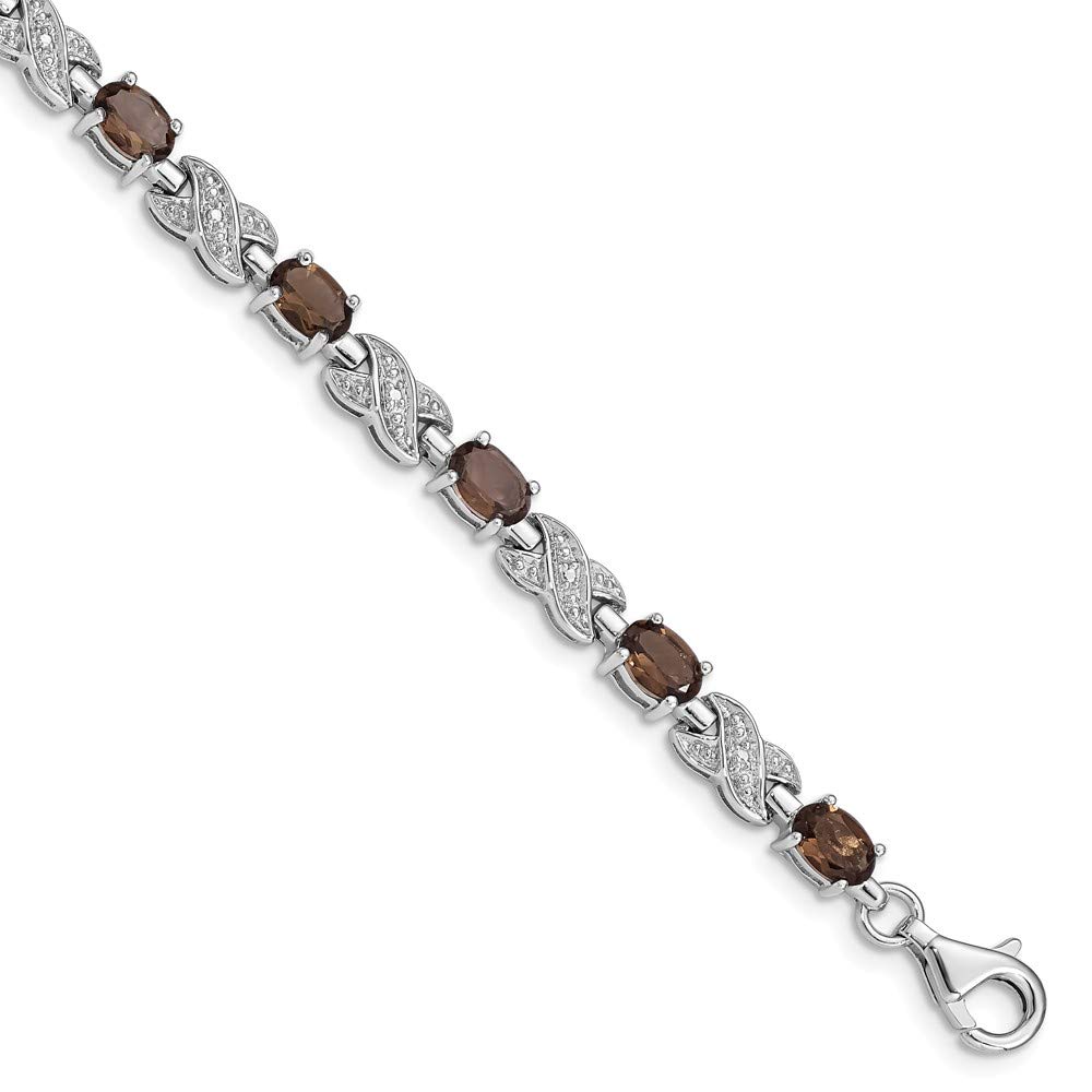 925 Sterling Silver Chocolate Brown Smoky Quartz Bracelet for Women - Adjustable Lobster Clasp, 7