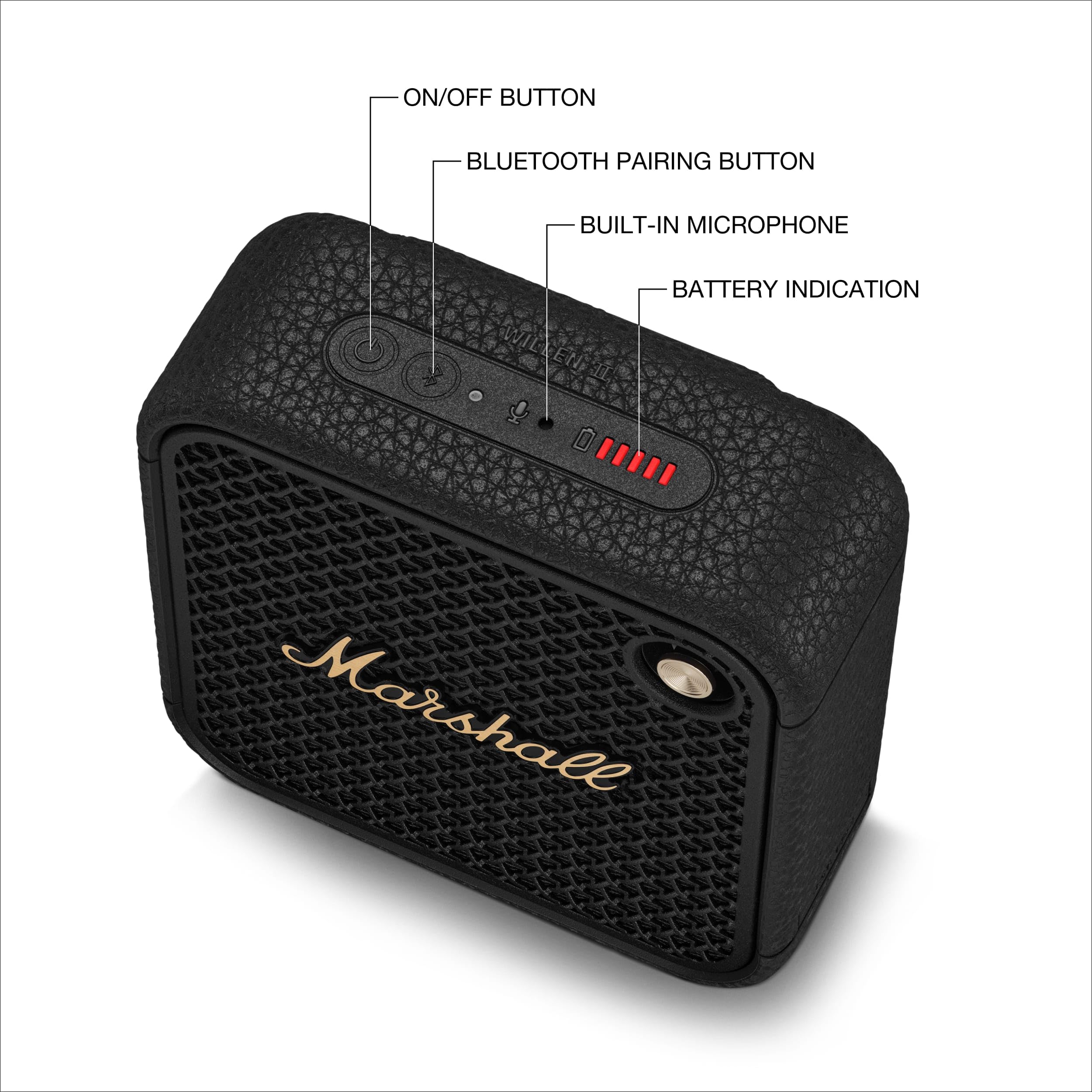 Marshall Willen II Bluetooth Portable Speaker - Wireless Outdoor Speaker with Rich Bass, IP67 Waterproof, 15+ Hours Playtime - Perfect for Travel, Beach, Camping & Home Use (Black & Brass)
