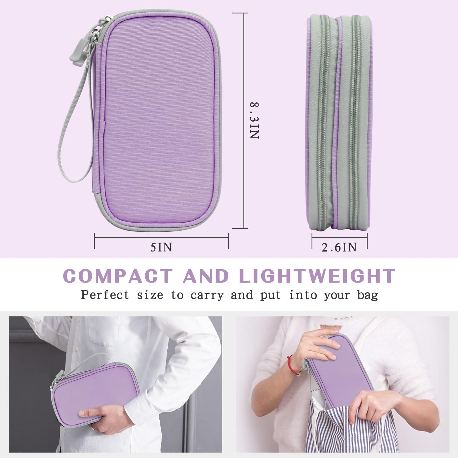 FYY Electronic Organizer Bag - Waterproof Travel Cable Organizer Pouch with Double Layers for Chargers, Phones & Accessories (Medium Size, Light Purple) - Perfect for Travel, Office & Home Storage