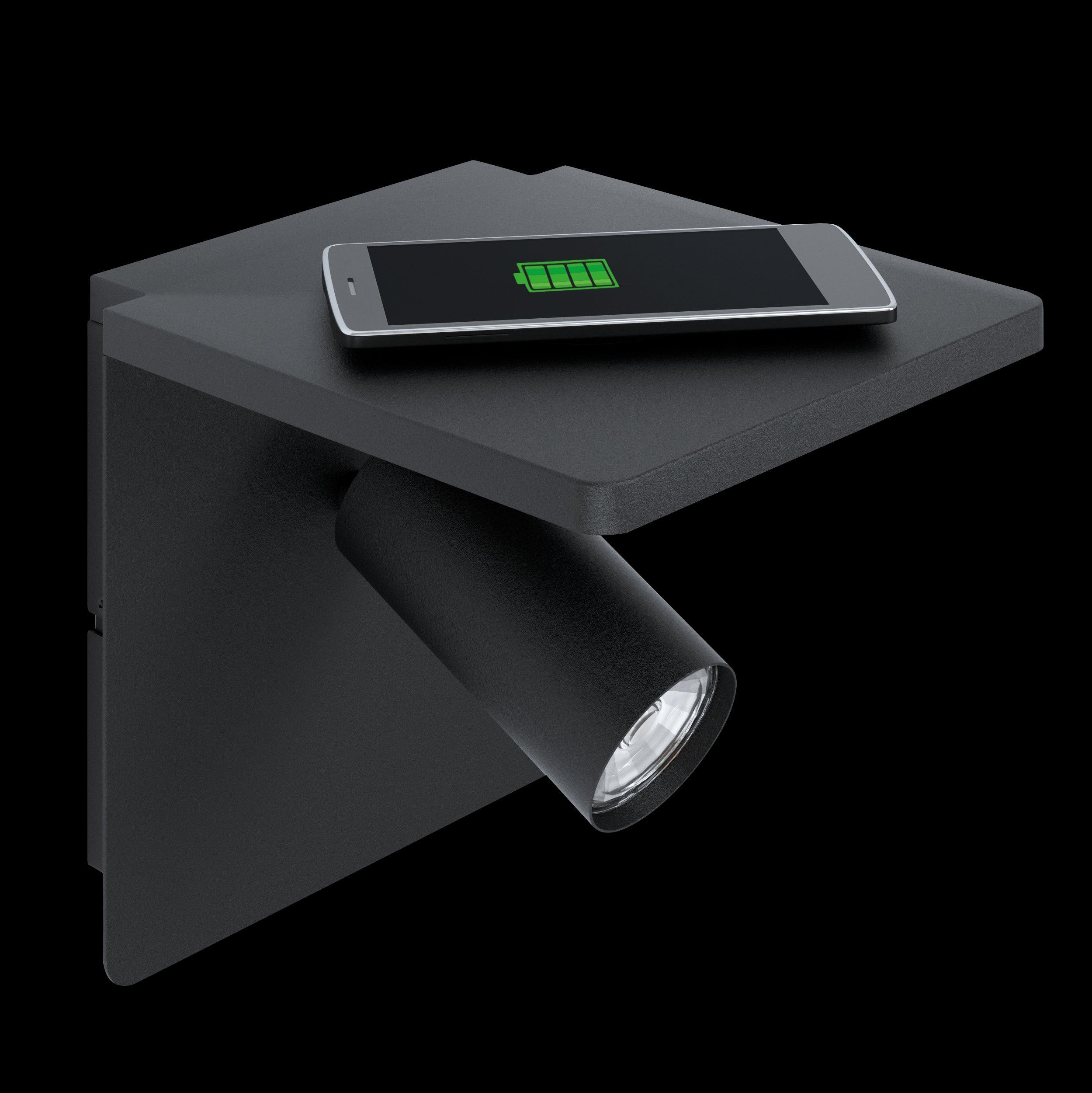 Eglo Ciglie Modern LED Wall Light - Black Finish with USB Charging Port | Indoor & Outdoor Lighting for Patio, Garden, and Entryway
