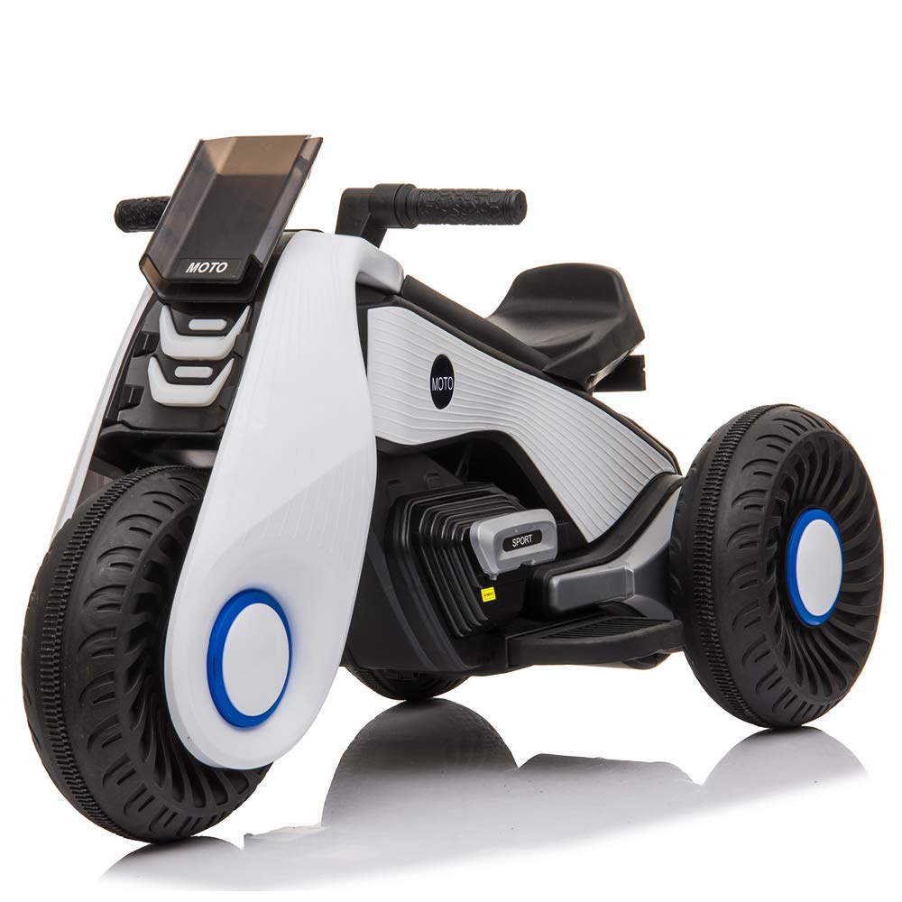 MengK Kids Electric Motorcycle 3-Wheel Ride-On Toy with Dual Motors - White | Safe & Fun Battery-Powered Vehicle for Boys & Girls Ages 3-8 | Perfect for Indoor Play, Backyard Riding & Birthday Gifts