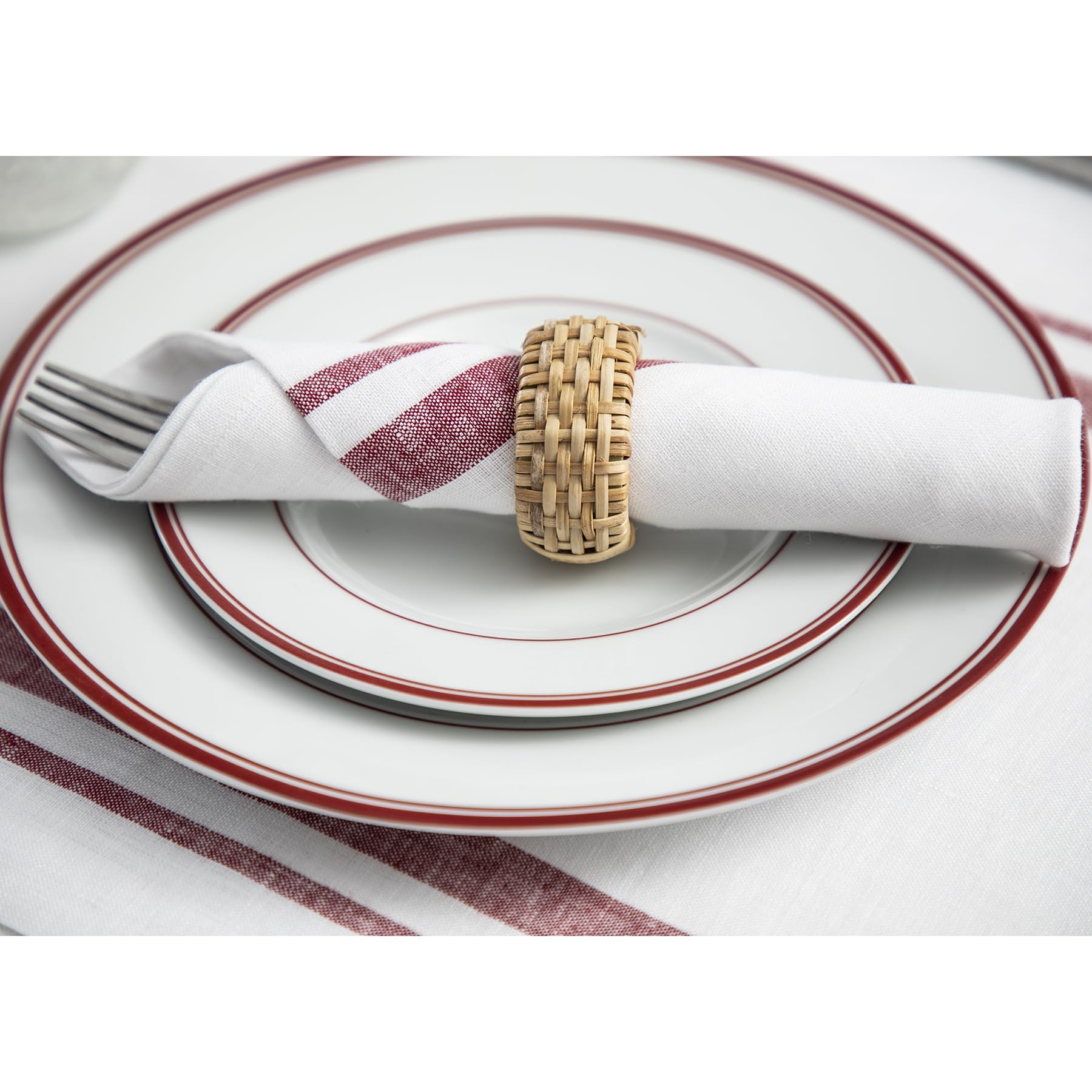 Solino Home 100% Pure Linen Dinner Napkins Set of 4 - 20x20 Inch French Stripe Burgundy & White Cloth Napkins for Spring, Easter, Mothers Day - Handcrafted, Machine Washable - Perfect for Dinner Parties, Wedding Decor, and Holiday Table Settings