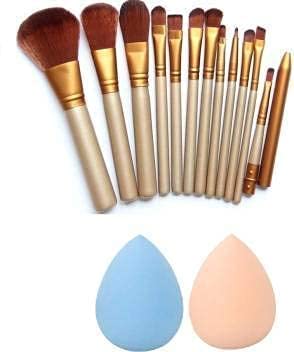 TYAGIRL 12-Piece Makeup Brush Set with 2 Beauty Blenders - 14-Piece Professional Cosmetic Brush Kit for Foundation, Eyeshadow, Blending - Perfect for Makeup Artists & Beginners (Home & Travel Use)