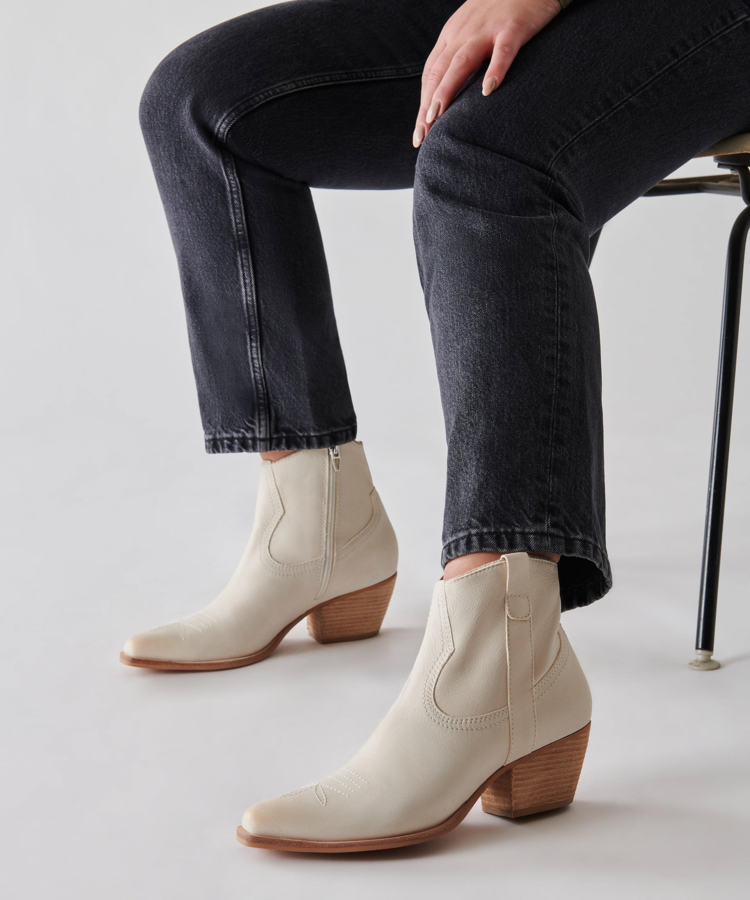 SILMA Women's Booties in Ivory Nubuck Leather - Comfortable Ankle Boots for Fall & Winter | Casual & Dressy Footwear for Work, Date Night & Everyday Wear