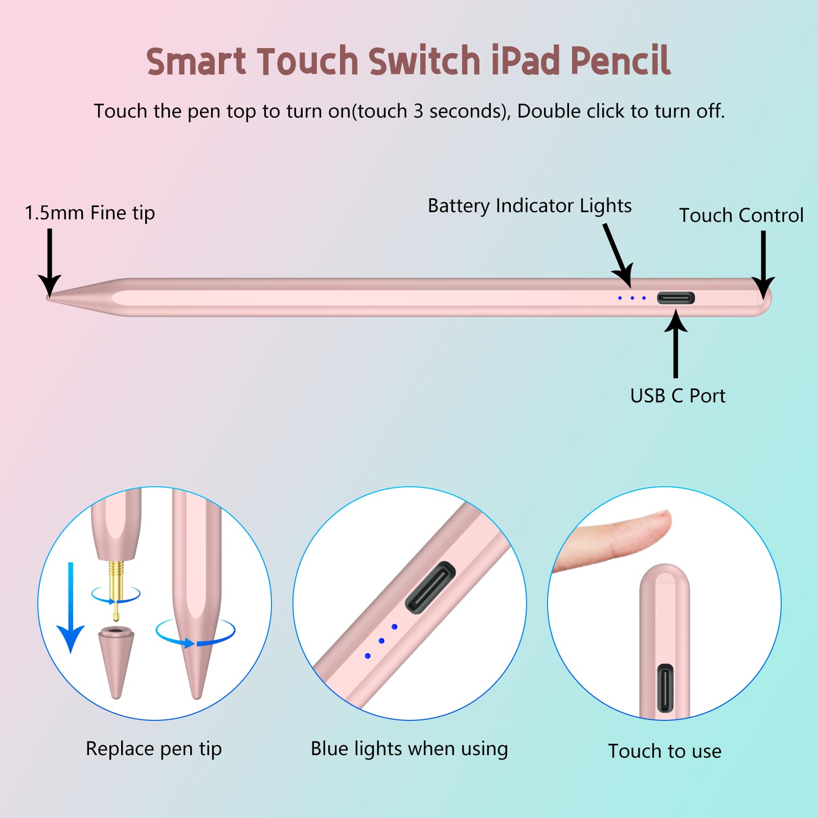 Premium Stylus Pen for iPad (2018-2024 Models) - Fast Charging Apple Pencil Alternative with Storage Case - Compatible with iPad Pro/Air/Mini 10th/9th/8th Gen - Perfect for Digital Art, Note Taking & Professional Work (Rose Gold)