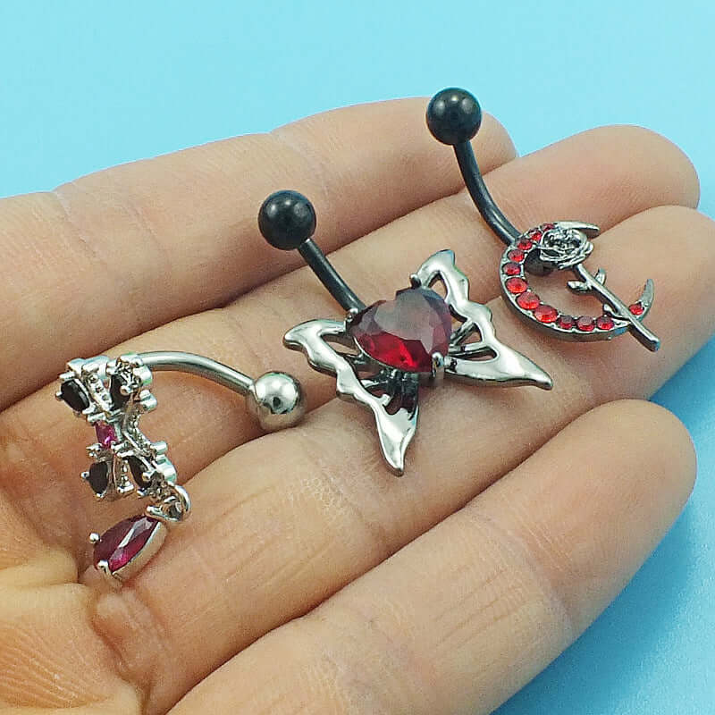 14G Goth Black Widow Vampire Bat Dangle Belly Button Rings - Body Jewelry for Piercing | Perfect for Halloween, Gothic Fashion & Alternative Style