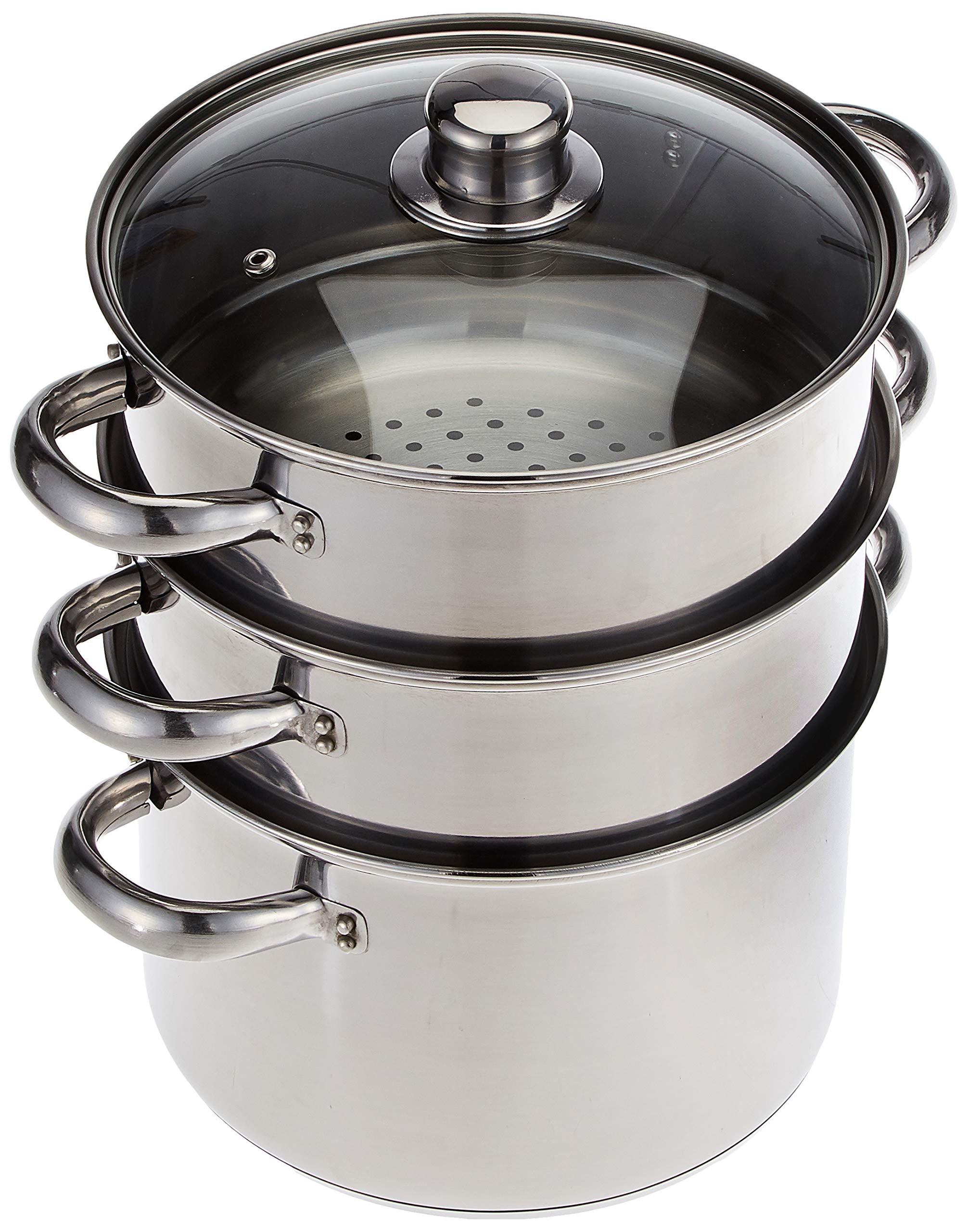 KitchenCraft 3-Tier Stainless Steel Food Steamer Pot with Lid - 22cm/8.5 Inch Silver Cooking Pan for Vegetables, Dumplings & Seafood - Perfect for Healthy Meal Prep, Asian Cuisine & Family Dinners