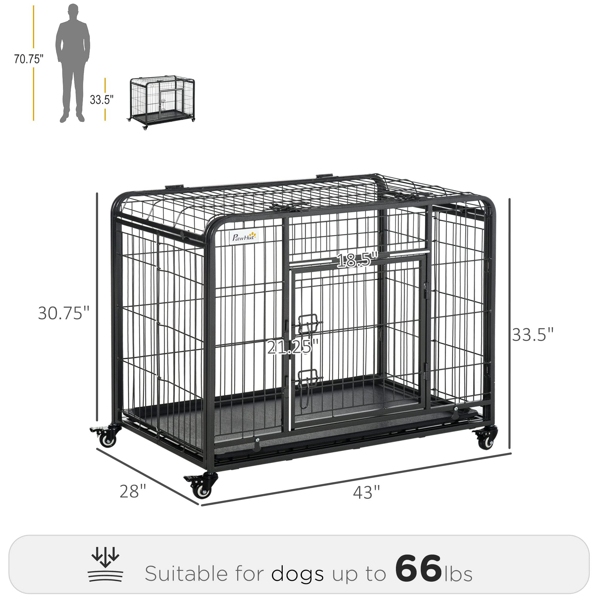 **PawHut Heavy Duty Metal Dog Crate - 43