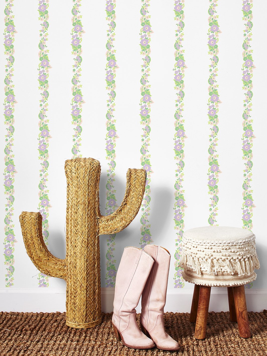 Barbie™ Floral Stripe Wallpaper - Lavender & Peach Peel & Stick Removable Wallpaper for Bedroom, Nursery, Living Room Decor