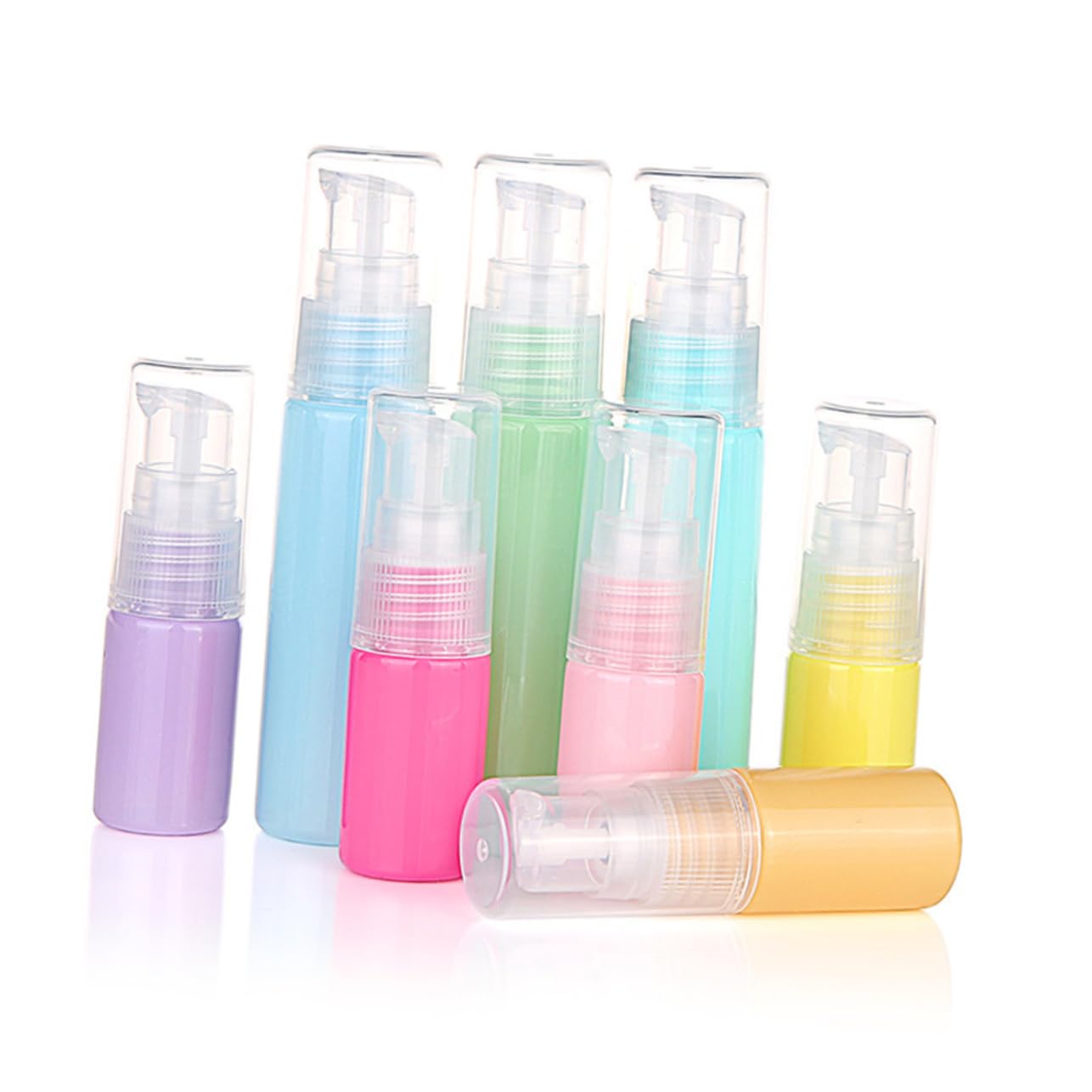 FRCOLOR Set of 8 Pressure Pump Emulsion Bottles - 10ml Plastic Lotion Sample Containers with Smooth Finish | Perfect for Travel, Cosmetic Samples & DIY Beauty Products