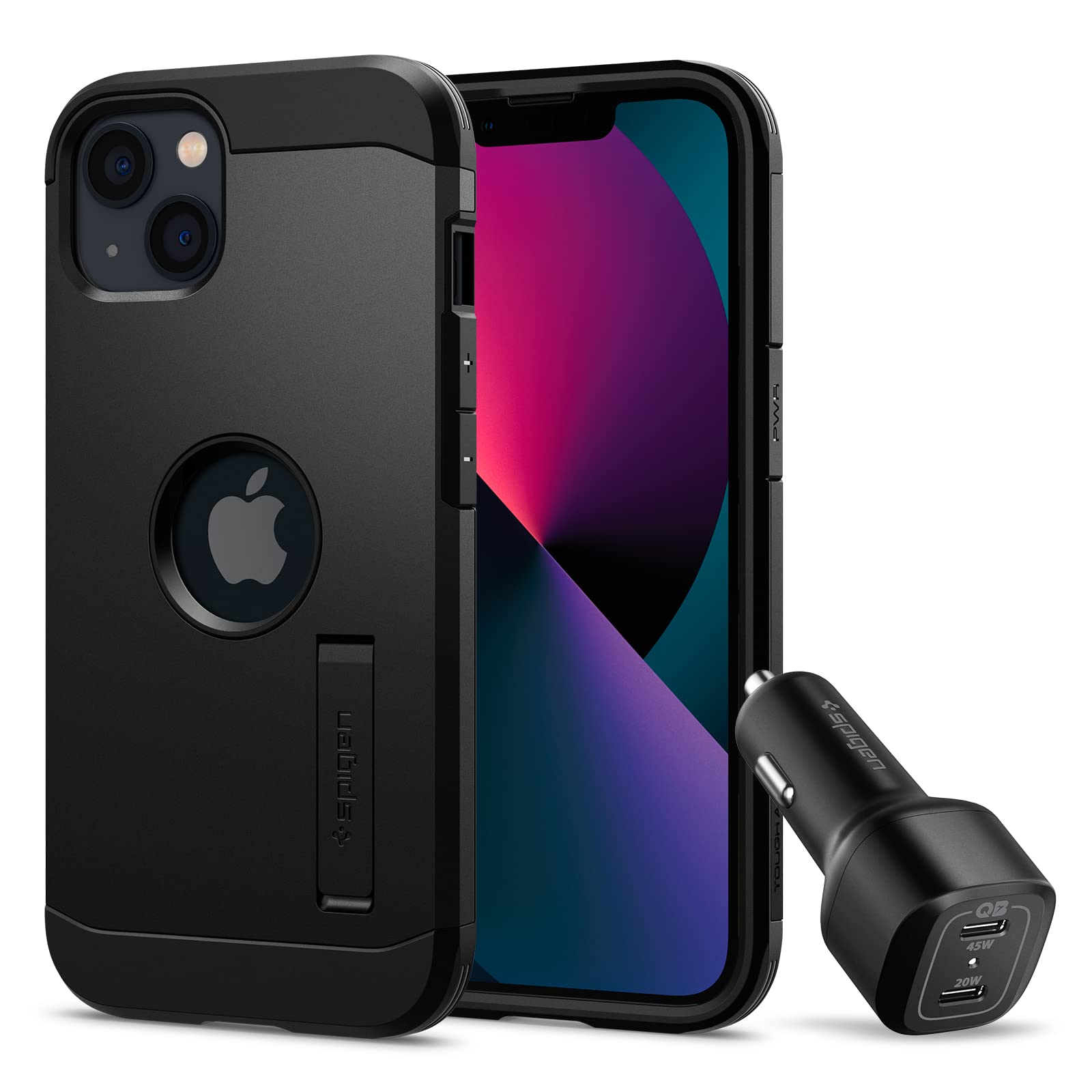 Spigen 65W Dual USB C Fast Car Charger Adapter - Compatible with iPhone 13/14/15, Samsung Galaxy - Black | Quick Charge for Road Trips & Daily Commute