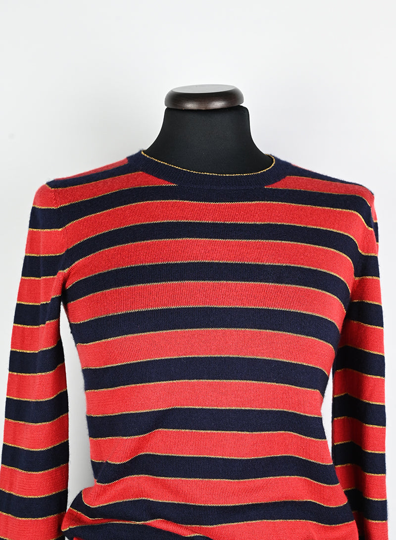 Gucci Red and Blue Striped Pullover Sweater - Size 40 | Casual Luxury Knitwear for Men & Women | Perfect for Fall Fashion, Office Wear & Weekend Outings